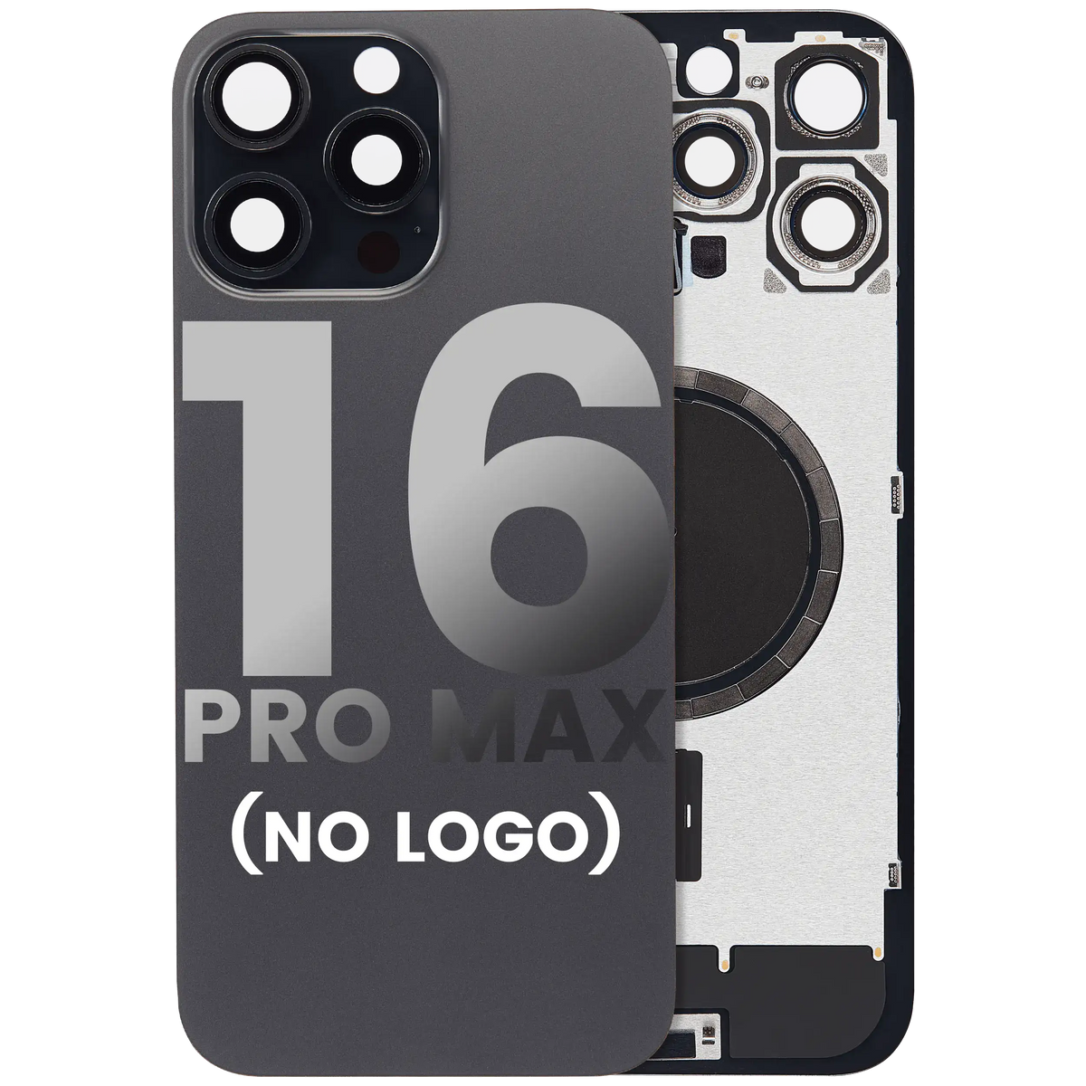 Back Glass With Steel Plate With MagSafe Magnet Pre-Installed Compatible For iPhone 16 Pro Max (No Logo) (Black Titanium)