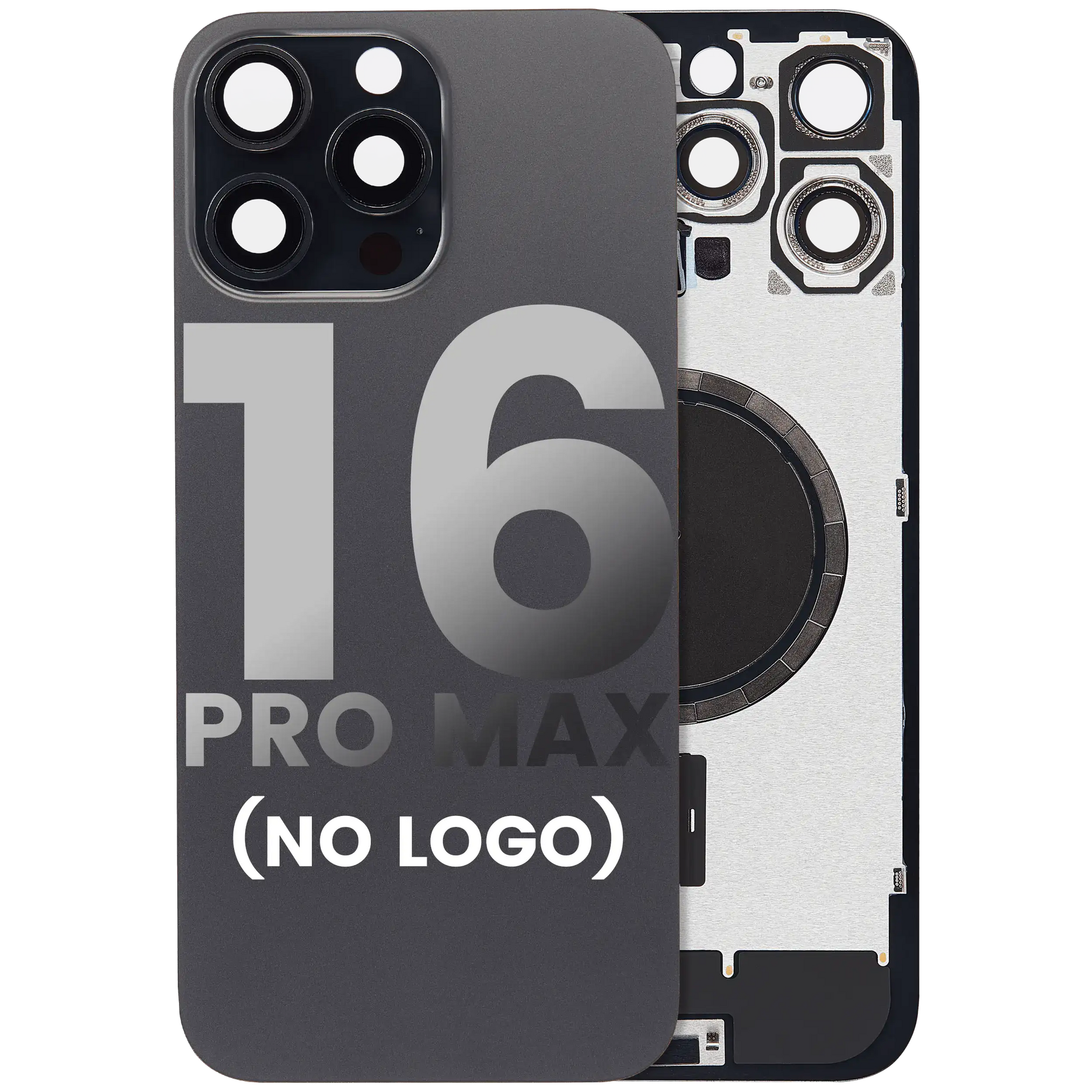 Back Glass With Steel Plate With MagSafe Magnet Pre-Installed Compatible For iPhone 16 Pro Max (No Logo) (Black Titanium)