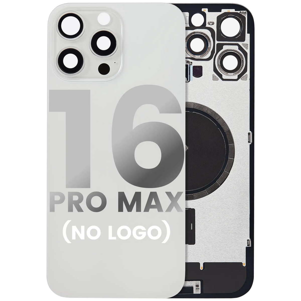 Back Glass With Steel Plate With MagSafe Magnet Pre-Installed Compatible For iPhone 16 Pro Max (No Logo) (White Titanium)