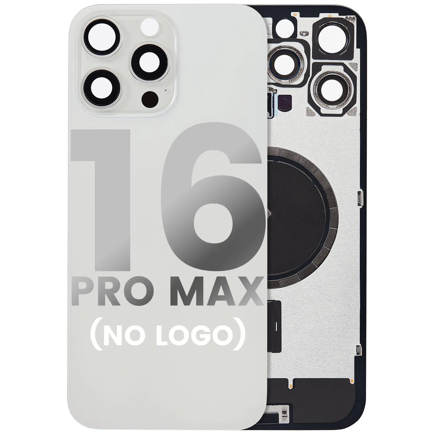 Back Glass With Steel Plate With MagSafe Magnet Pre-Installed Compatible For iPhone 16 Pro Max (No Logo) (White Titanium)