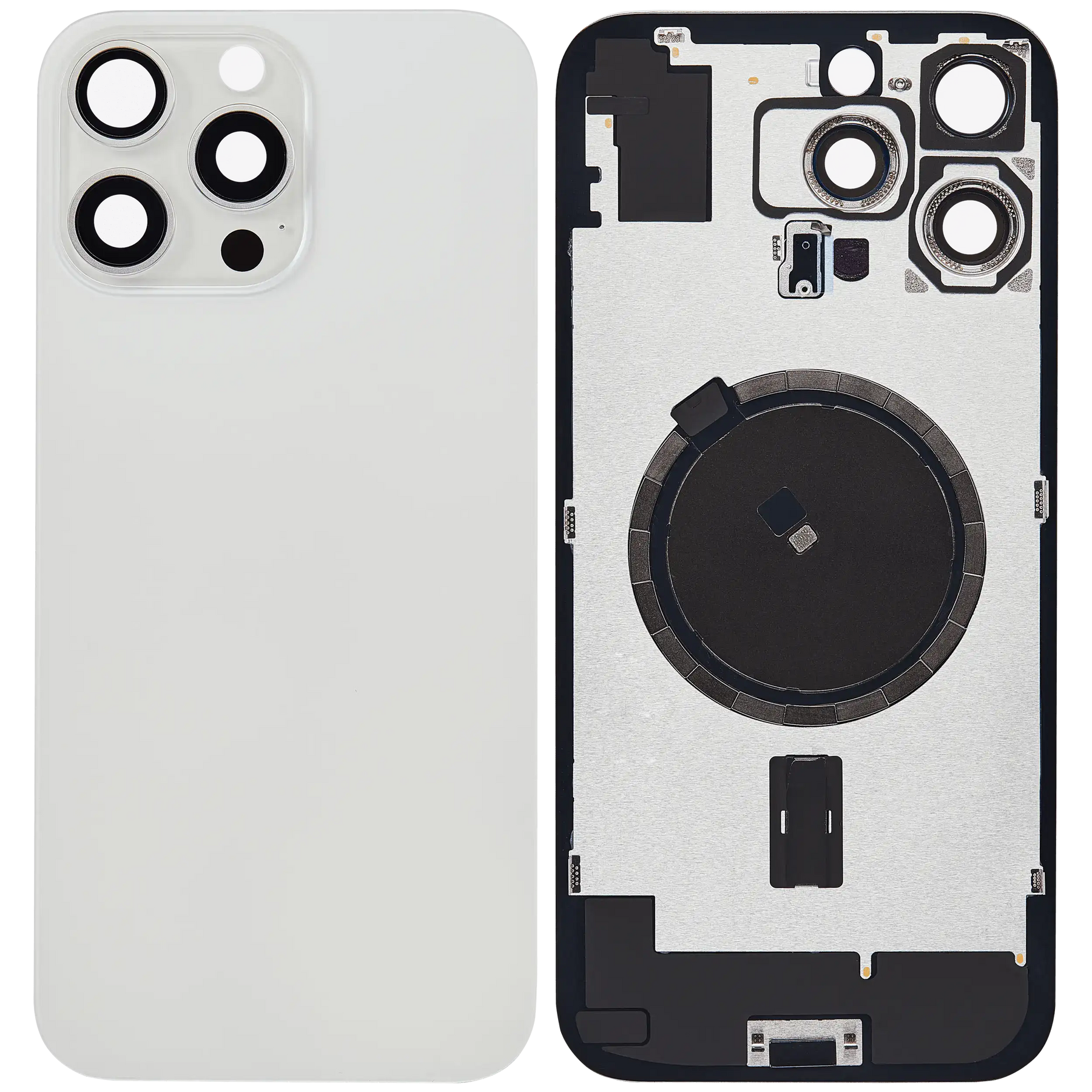 Back Glass With Steel Plate With MagSafe Magnet Pre-Installed Compatible For iPhone 16 Pro Max (No Logo) (White Titanium)