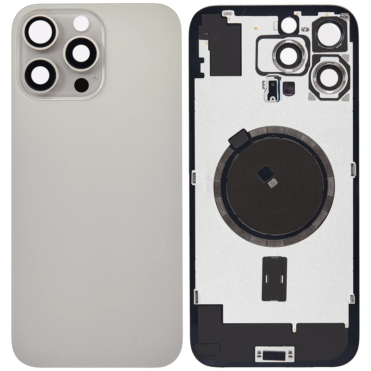 Back Glass With Steel Plate With MagSafe Magnet Pre-Installed Compatible For iPhone 16 Pro Max (No Logo) (Natural Titanium)