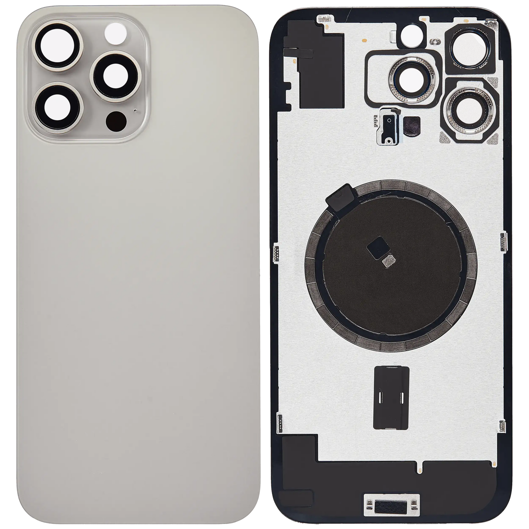 Back Glass With Steel Plate With MagSafe Magnet Pre-Installed Compatible For iPhone 16 Pro Max (No Logo) (Natural Titanium)