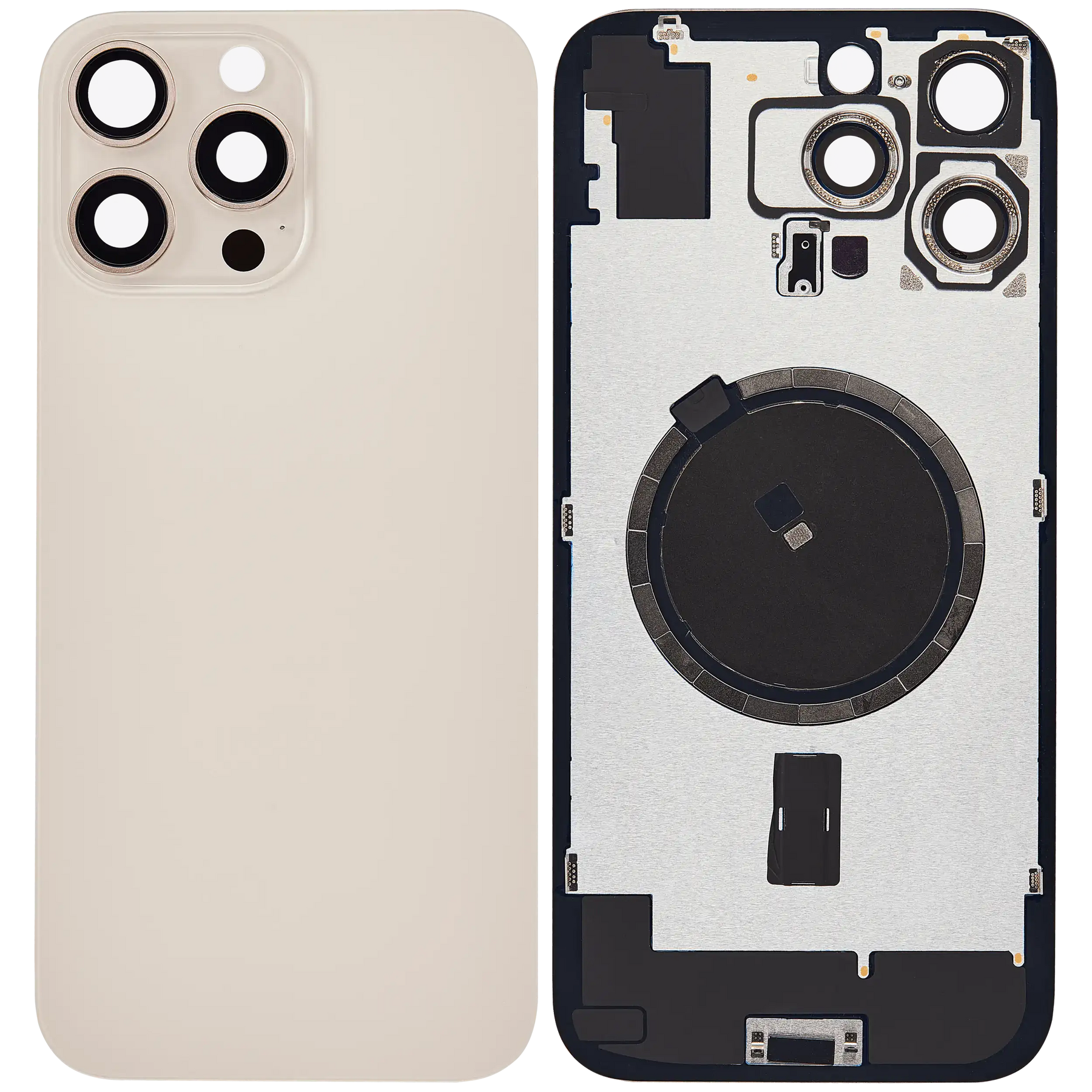 Back Glass With Steel Plate With MagSafe Magnet Pre-Installed Compatible For iPhone 16 Pro Max (No Logo) (Desert Titanium)