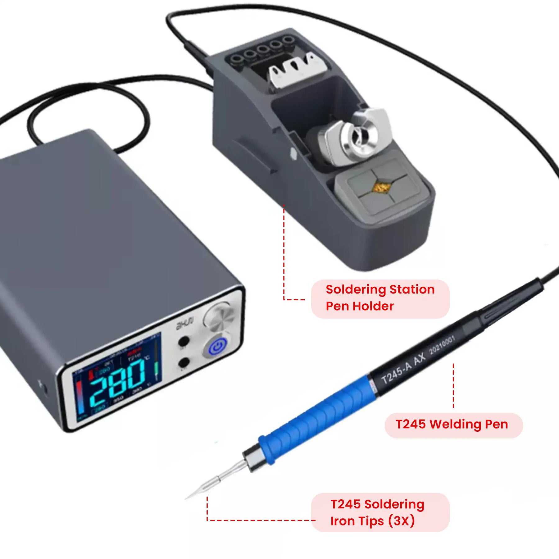 T3A Intelligent Soldering Station With T245 Handle and 3 Iron Tips (Aixun)