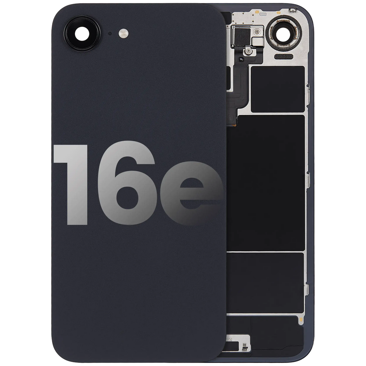 Back Glass With Steel Plate With Wireless NFC Charging MagSafe Magnet & Flashlight Flex Compatible For iPhone 16e (Used OEM Pull: Grade A) (Black)