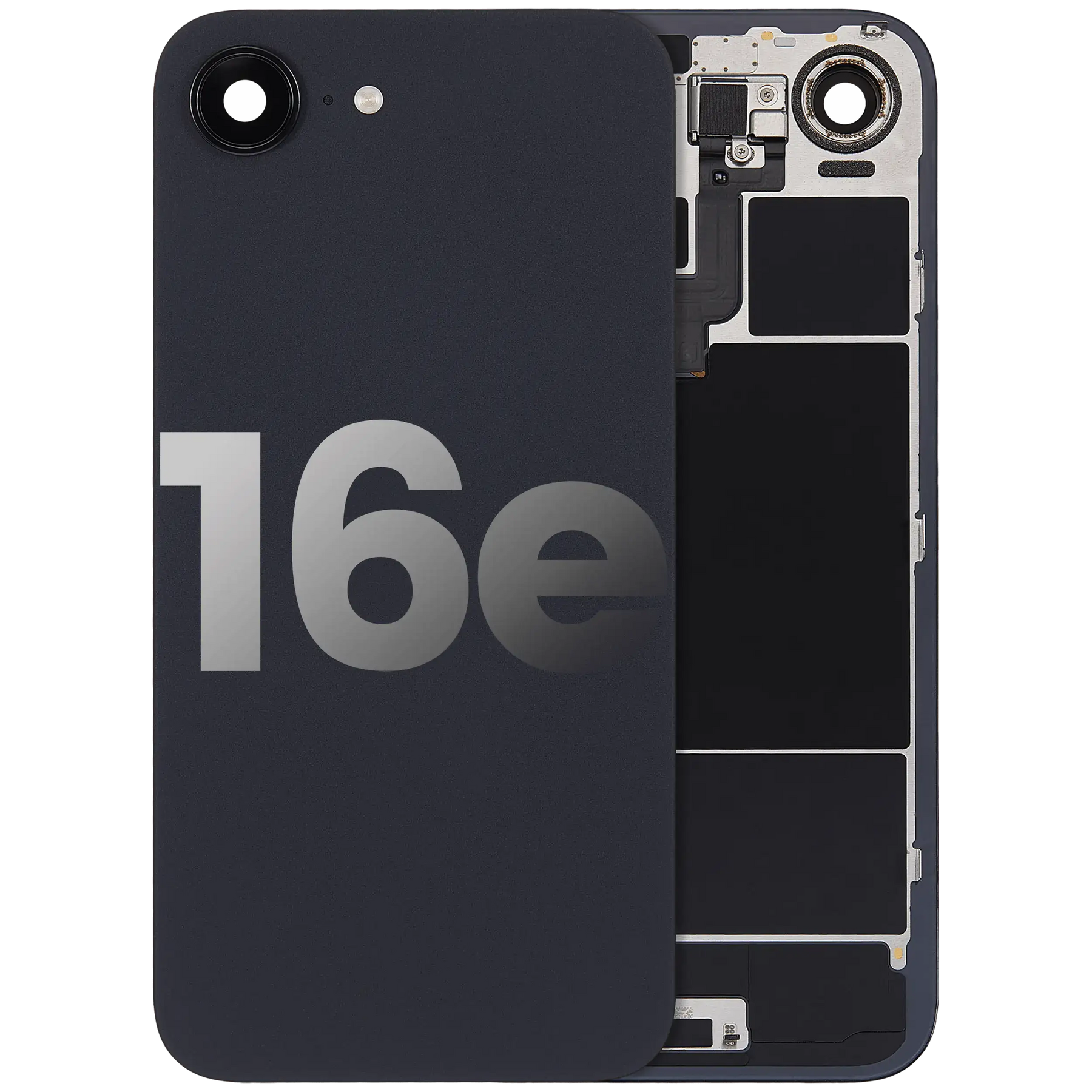 Back Glass With Steel Plate With Wireless NFC Charging MagSafe Magnet & Flashlight Flex Compatible For iPhone 16e (Used OEM Pull: Grade A) (Black)