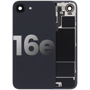 Back Glass With Steel Plate With Wireless NFC Charging MagSafe Magnet & Flashlight Flex Compatible For iPhone 16e (Used OEM Pull: Grade A) (Black)