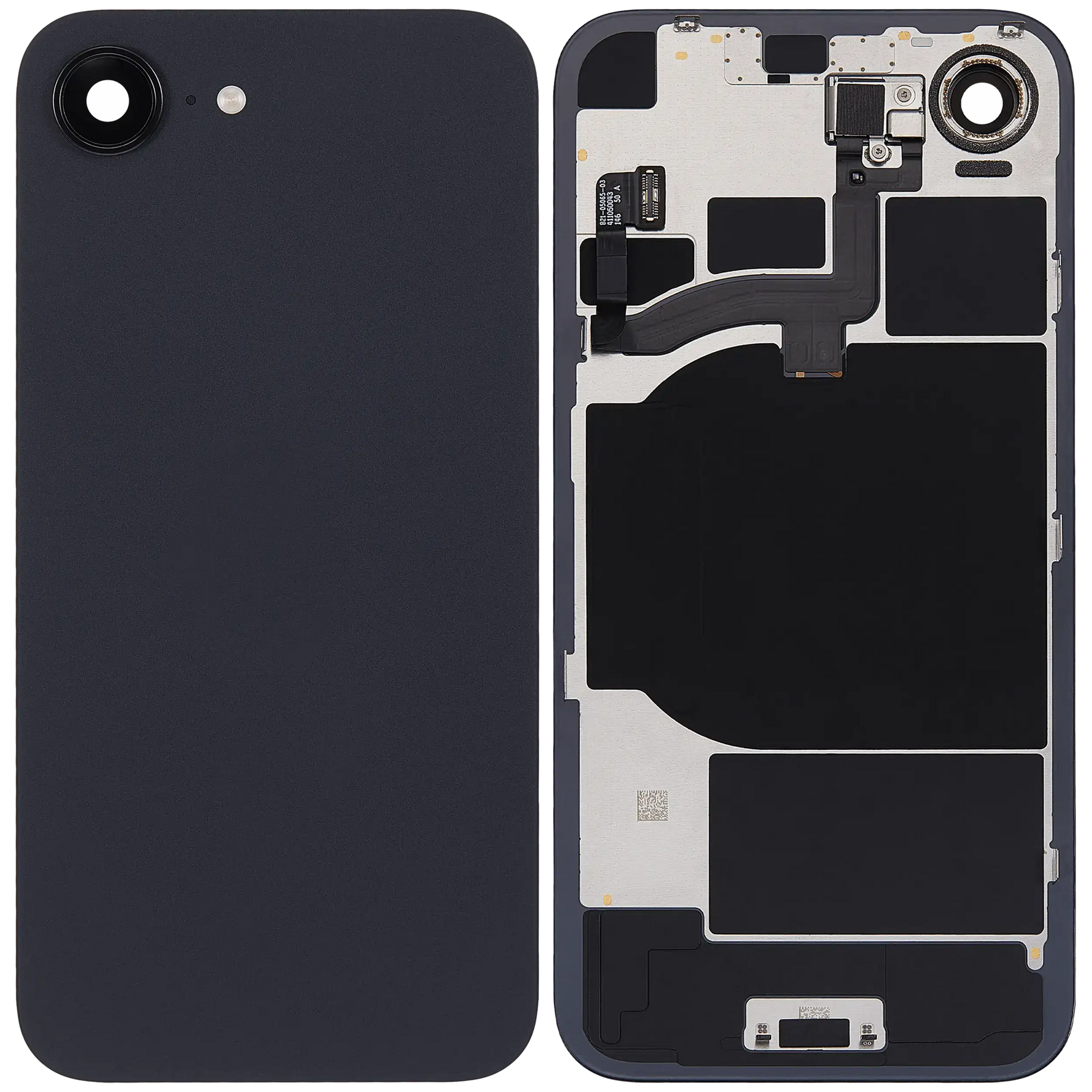 Back Glass With Steel Plate With Wireless NFC Charging MagSafe Magnet & Flashlight Flex Compatible For iPhone 16e (Used OEM Pull: Grade A) (Black)