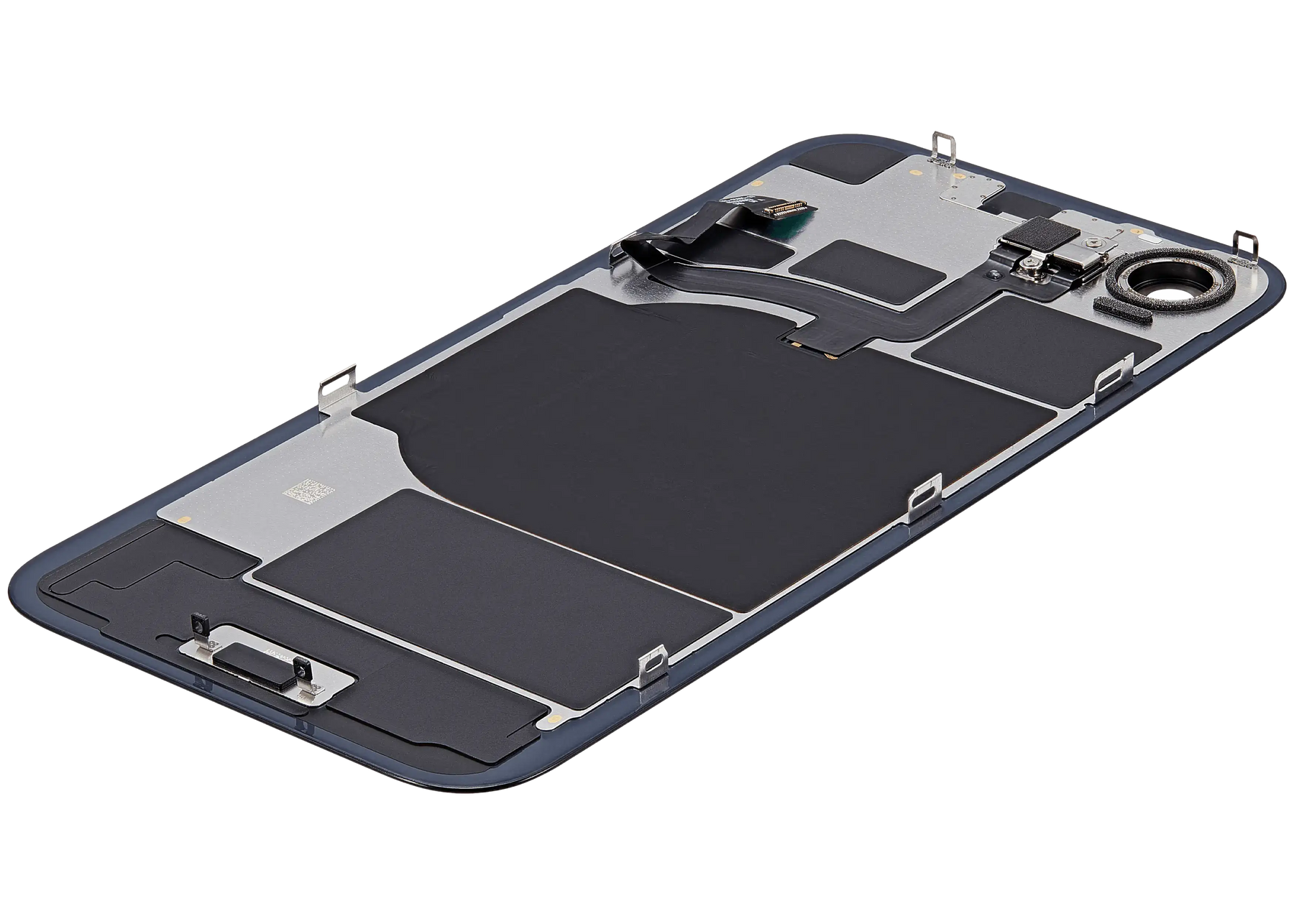 Back Glass With Steel Plate With Wireless NFC Charging MagSafe Magnet & Flashlight Flex Compatible For iPhone 16e (Used OEM Pull: Grade A) (Black)