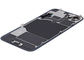 Back Glass With Steel Plate With Wireless NFC Charging MagSafe Magnet & Flashlight Flex Compatible For iPhone 16e (Used OEM Pull: Grade A) (Black)