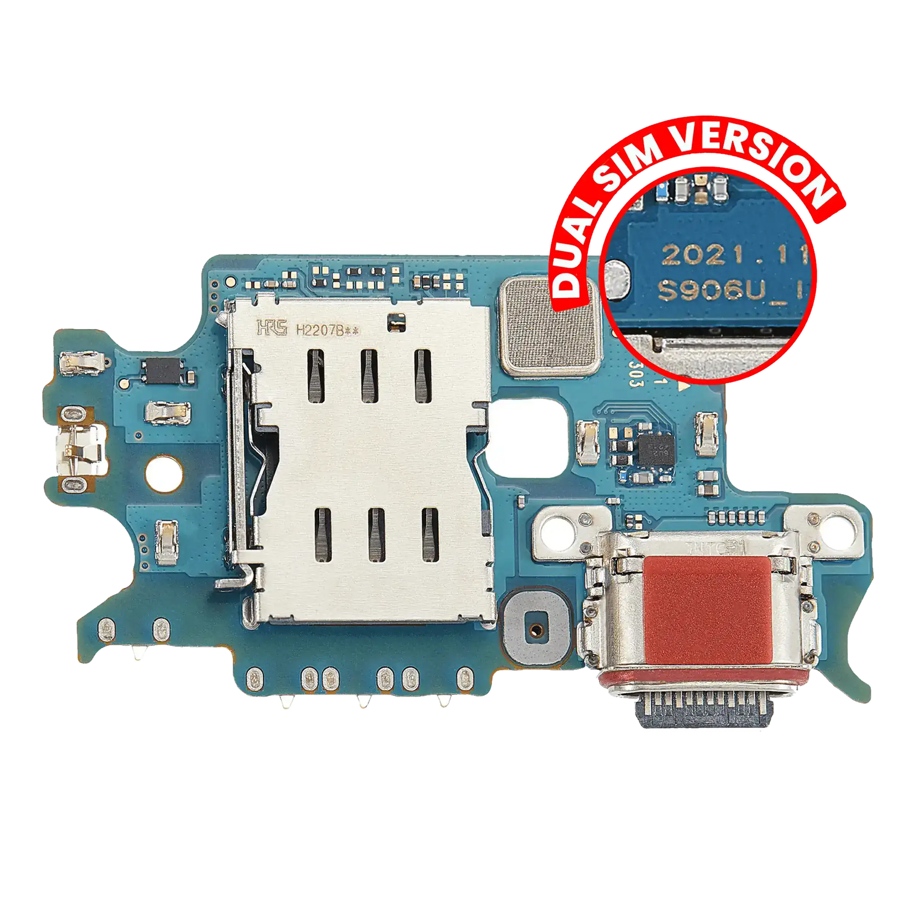Charging Port Board With Sim Card Reader Compatible For Samsung Galaxy S22 5G (S9010) (Dual Sim Version) (Premium)