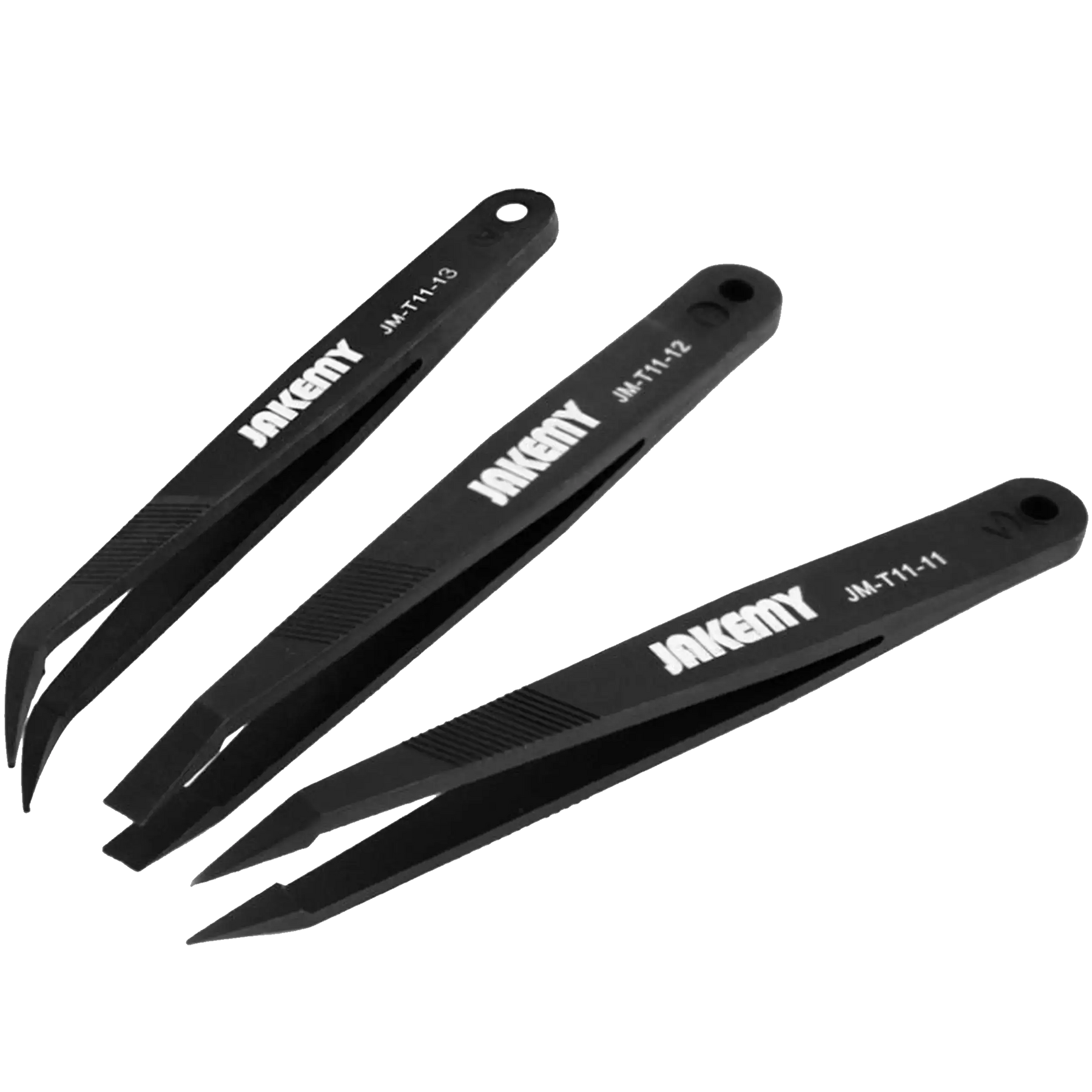 Anti-Static Heat Resistant Flat Pointed Curved Tweezers 3 Piece Set (JM-T11) (Jakemy)