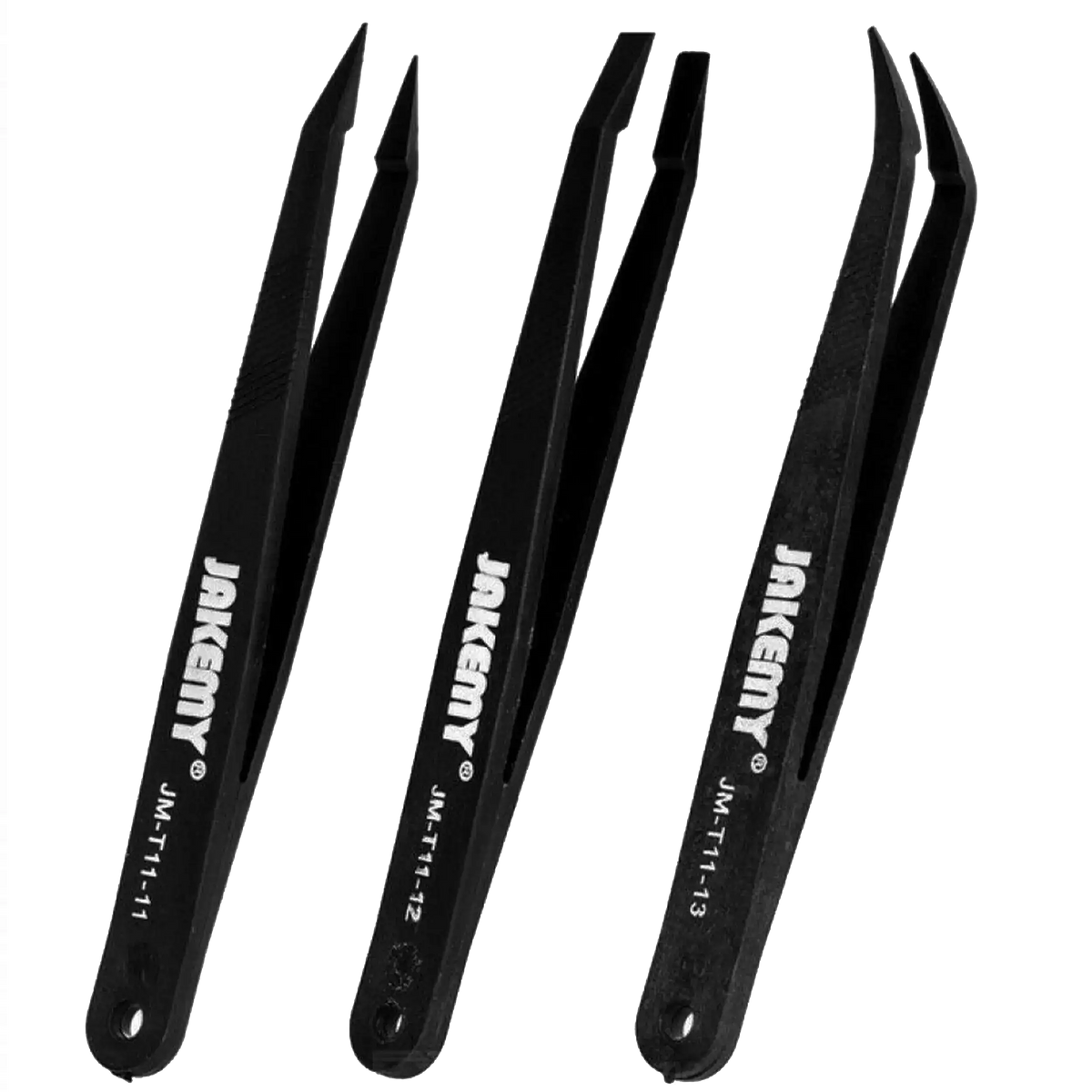 Anti-Static Heat Resistant Flat Pointed Curved Tweezers 3 Piece Set (JM-T11) (Jakemy)