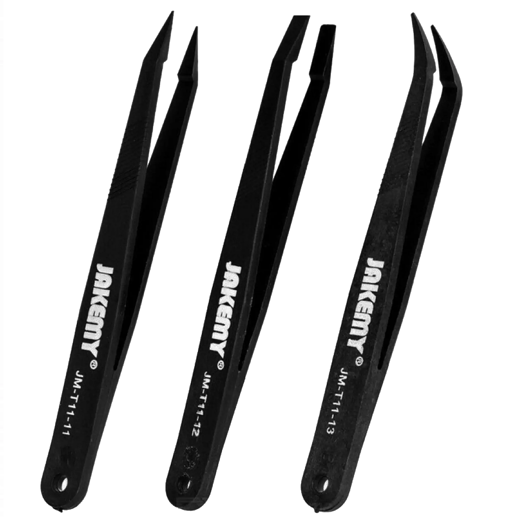 Anti-Static Heat Resistant Flat Pointed Curved Tweezers 3 Piece Set (JM-T11) (Jakemy)