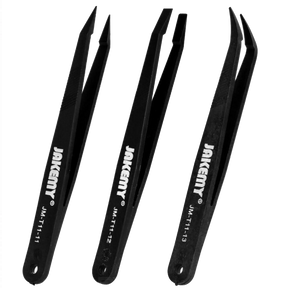 Anti-Static Heat Resistant Flat Pointed Curved Tweezers 3 Piece Set (JM-T11) (Jakemy)