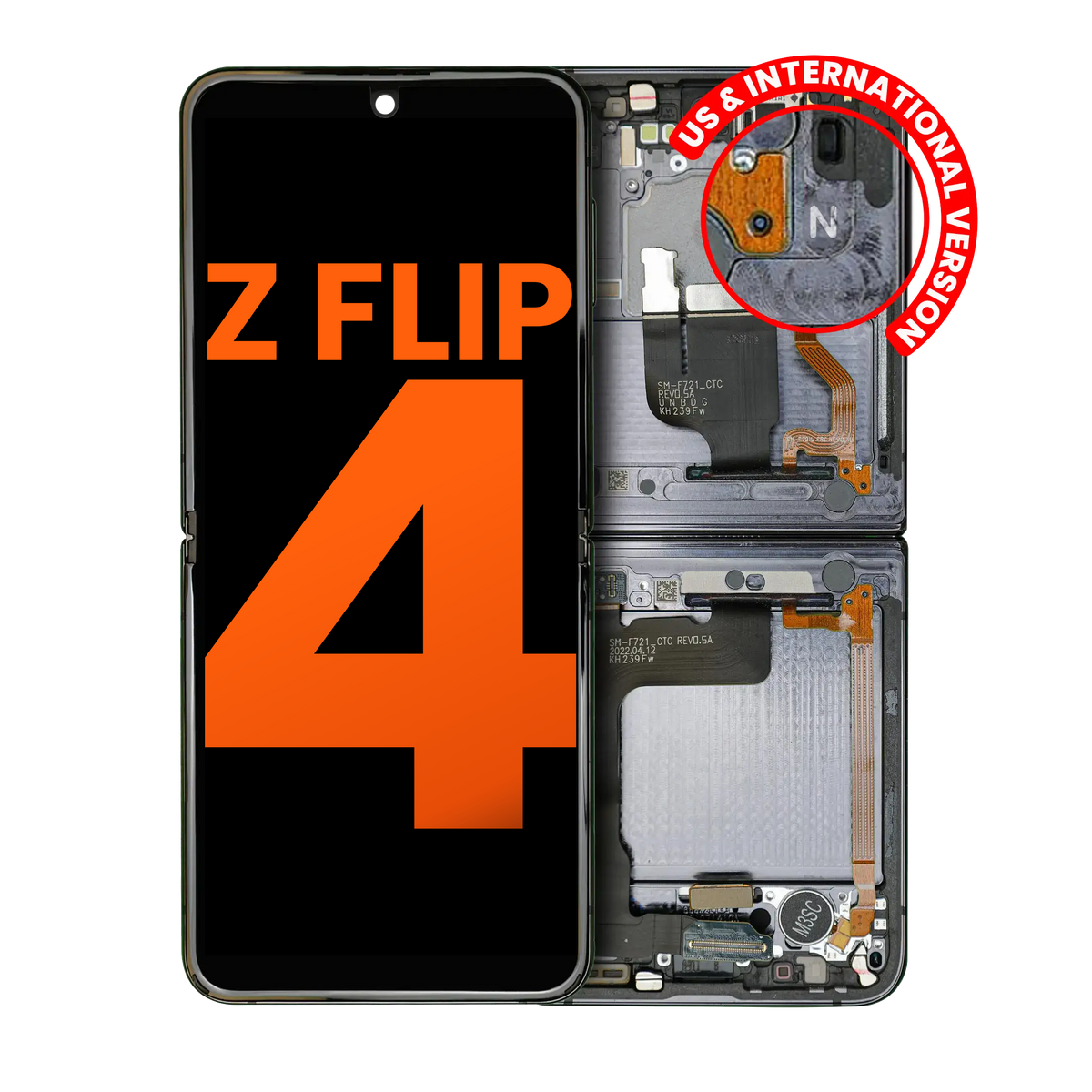 Inner OLED Assembly With Frame Compatible For Samsung Galaxy Z Flip 4 5G (US & International) (Blemish: Grade A) (Graphite)