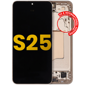OLED Assembly With Frame Compatible For Samsung Galaxy S25 5G Replacement (US & International Version) (Refurbished) (Pink Gold)