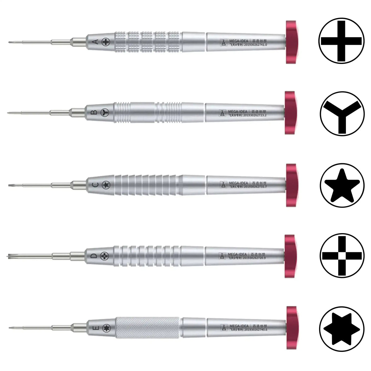 iFlying 2D Precision Screwdriver Kit (Crosshead 1.2mm / Tri-Point Y0.6 / Pentalobe 0.8mm / 2.5mm Convex Cross / Torx T2) (Qianli)