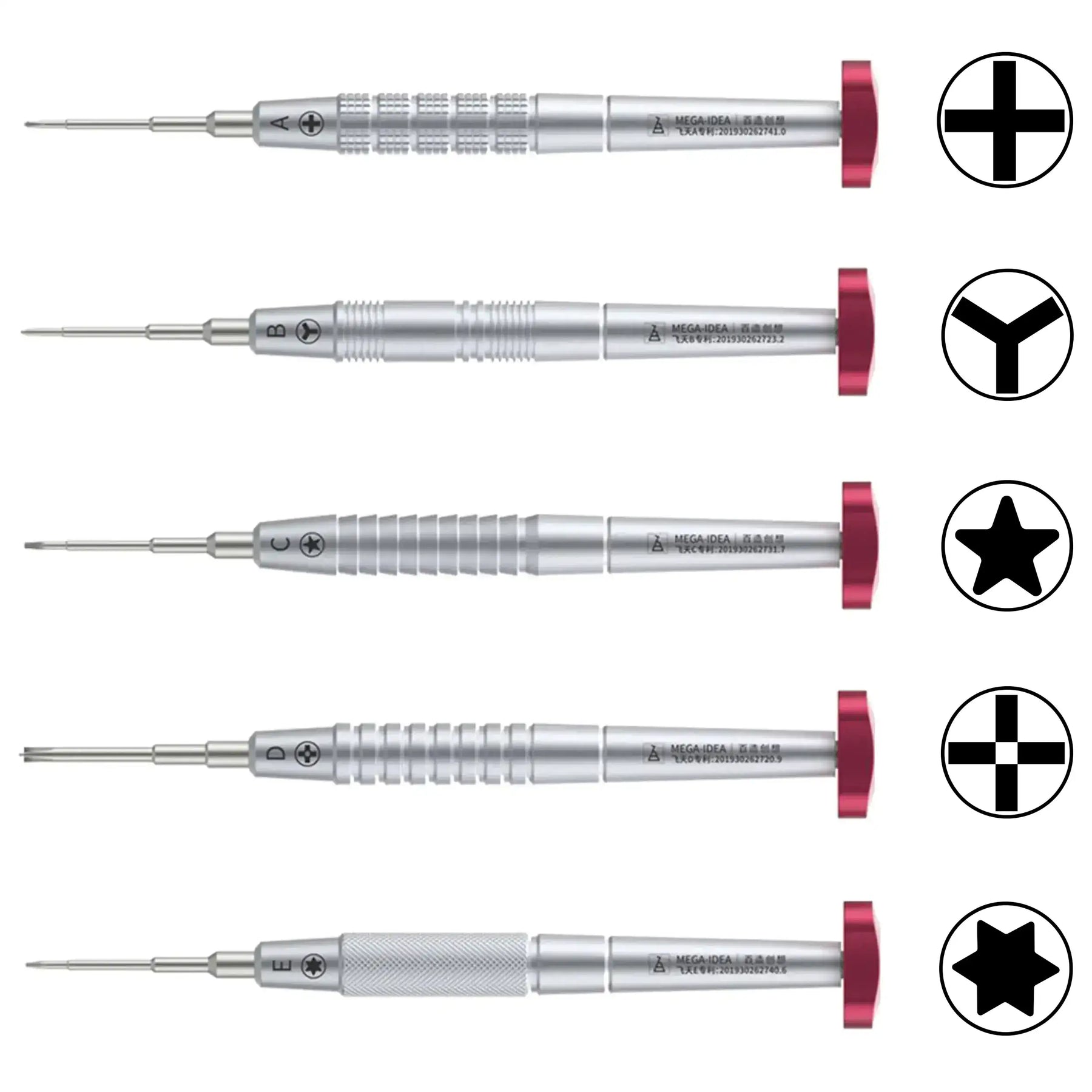 iFlying 2D Precision Screwdriver Kit (Crosshead 1.2mm / Tri-Point Y0.6 / Pentalobe 0.8mm / 2.5mm Convex Cross / Torx T2) (Qianli)