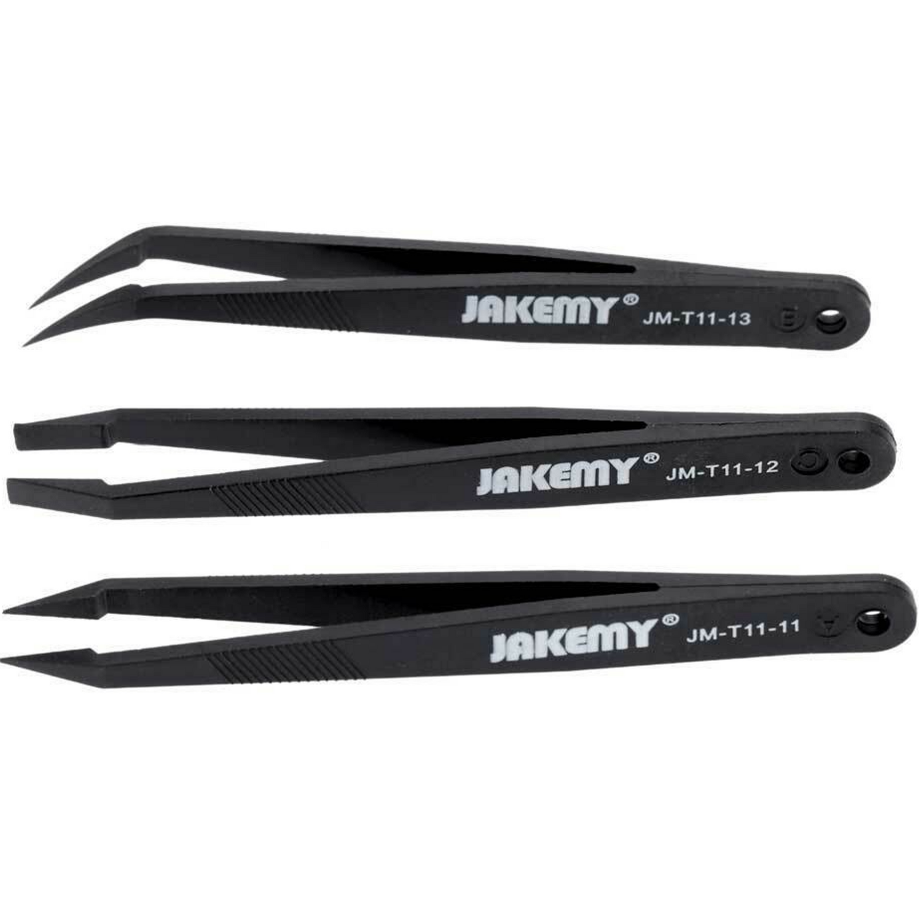 Anti-Static Heat Resistant Flat Pointed Curved Tweezers 3 Piece Set (JM-T11) (Jakemy)