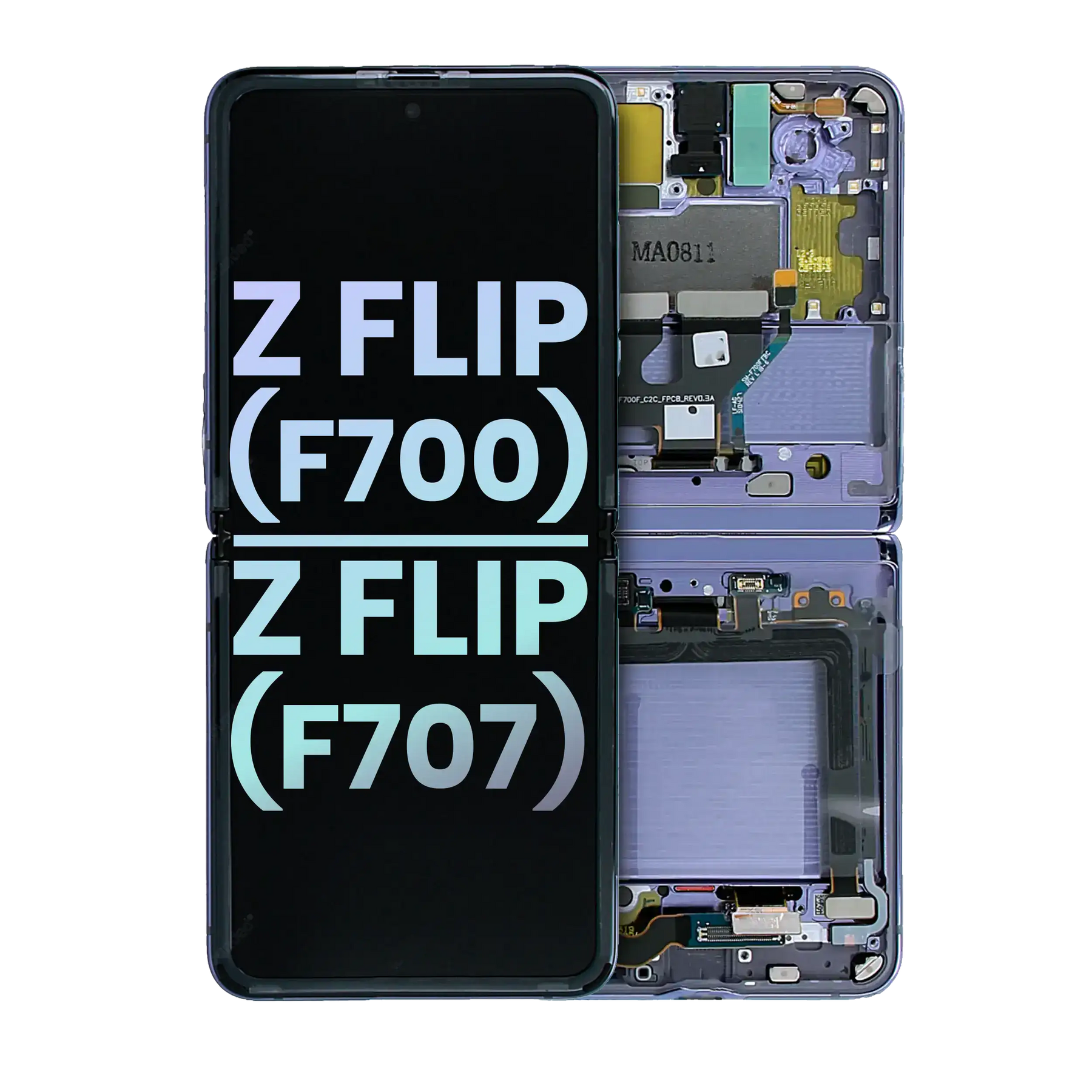 Inner OLED Assembly With Frame Compatible For Samsung Galaxy Z Flip 4G (F700) / Z Flip 5G (F707) (Service Pack) (Mirror Purple)