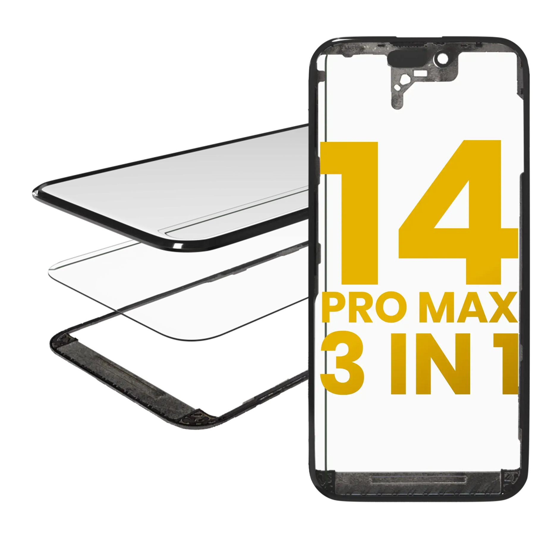3 in 1 (Glass With OCA Pre-Installed + Frame) Compatible For iPhone 14 Pro Max (OCA Master)
