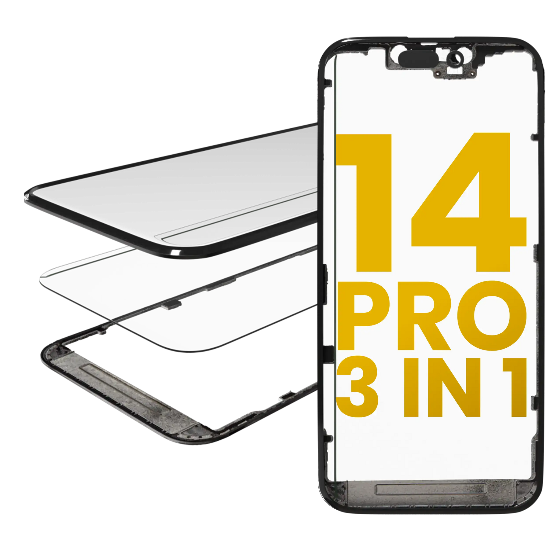 3 in 1 (Glass With OCA Pre-Installed + Frame) Compatible For iPhone 14 Pro (OCA Master)