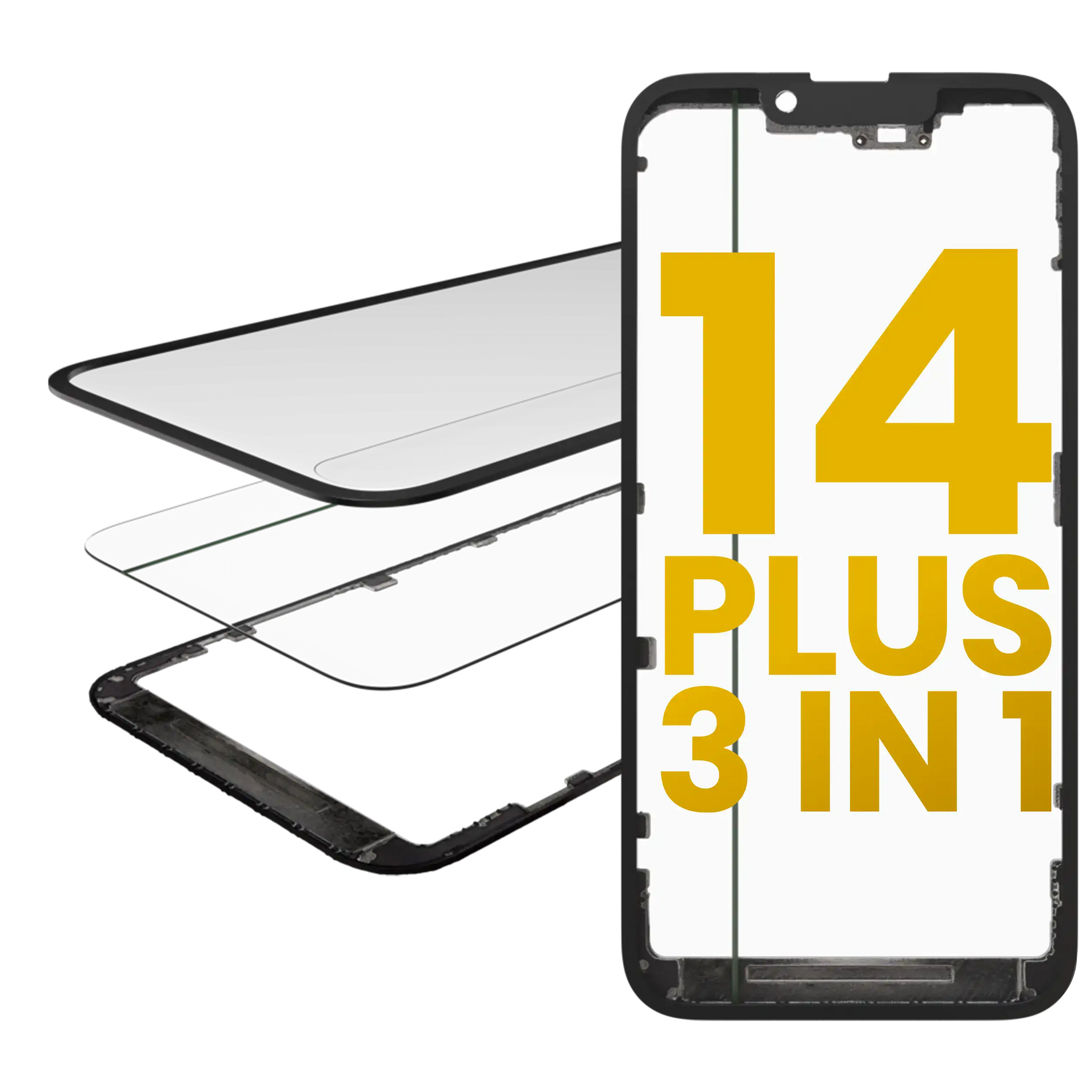 3 in 1 (Glass With OCA Pre-Installed + Frame) Compatible For iPhone 14 Plus (OCA Master)