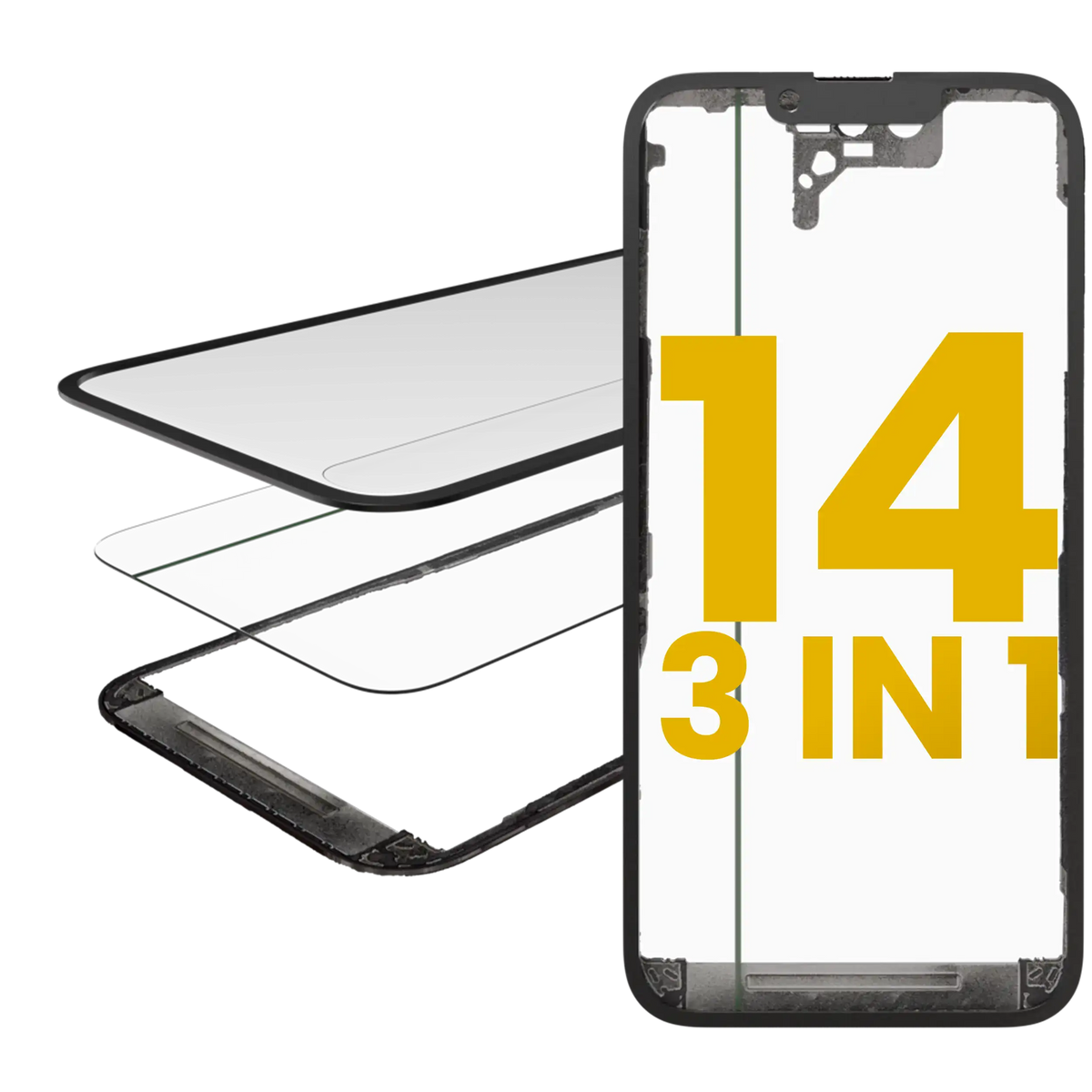 3 in 1 (Glass With OCA Pre-Installed + Frame) Compatible For iPhone 14 (OCA Master)