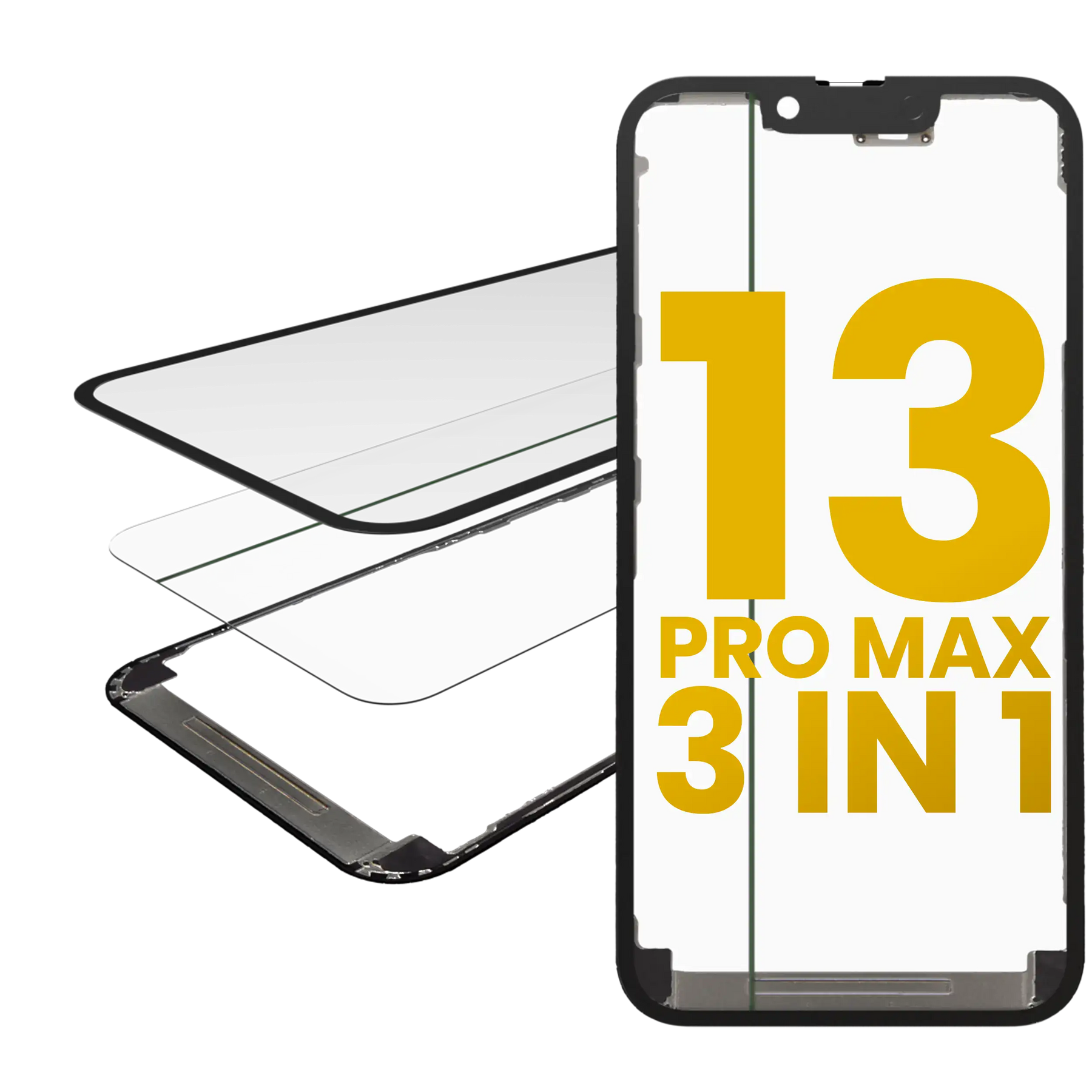 3 in 1 (Glass With OCA Pre-Installed + Frame) Compatible For iPhone 13 Pro Max (OCA Master)