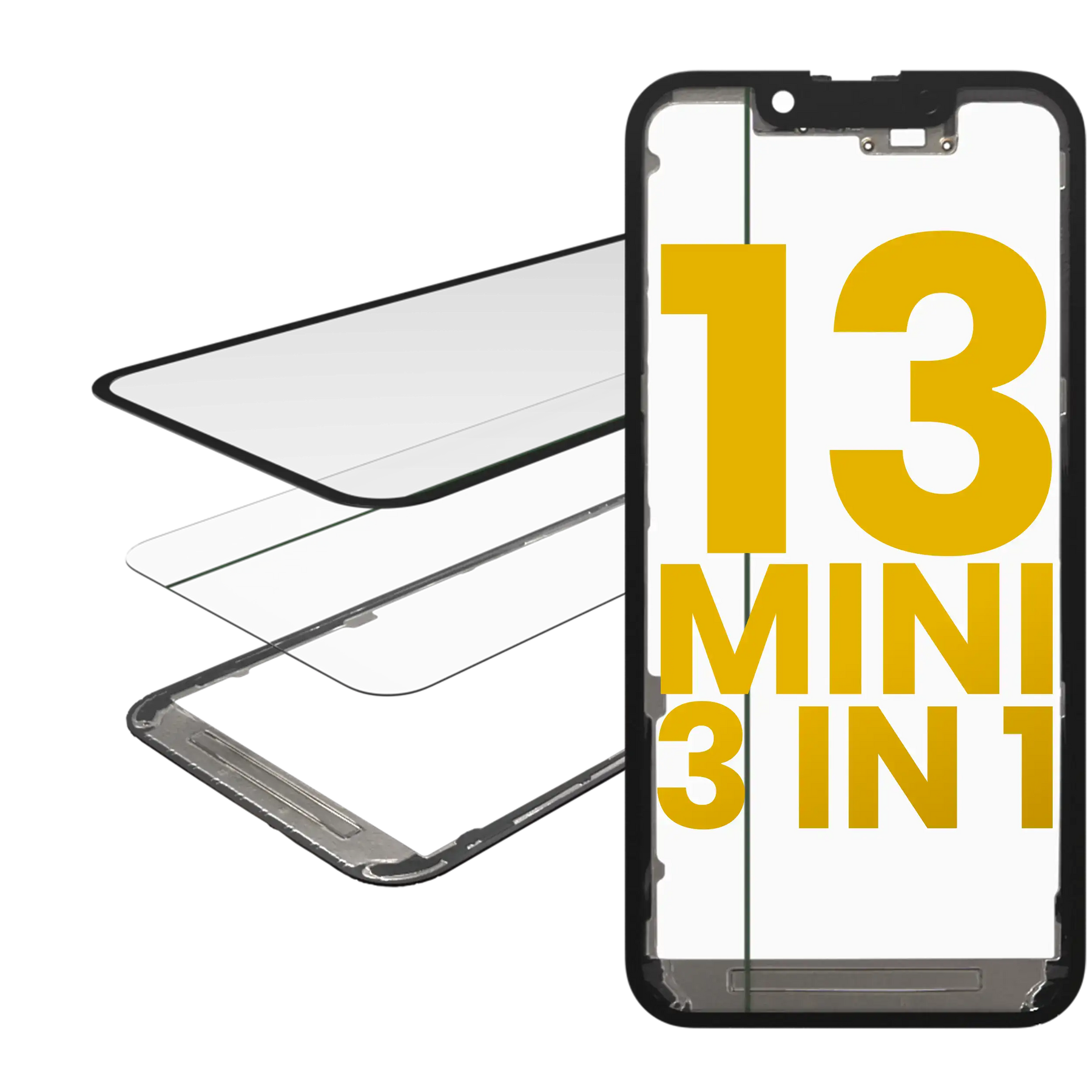 3 in 1 (Glass With OCA Pre-Installed + Frame) Compatible For iPhone 13 Mini (OCA Master)