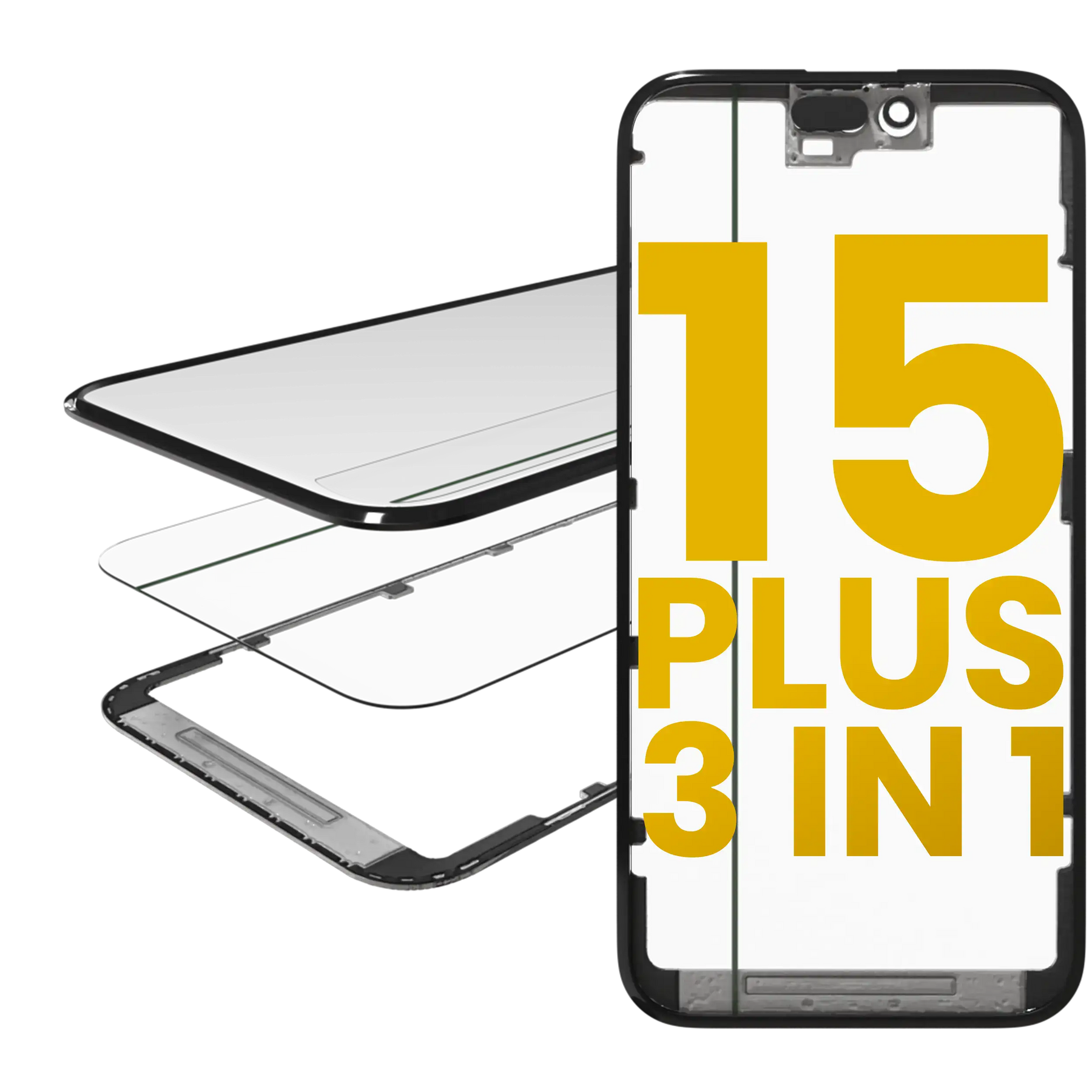 3 in 1 (Glass With OCA Pre-Installed + Frame) Compatible For iPhone 15 Plus (OCA Master)