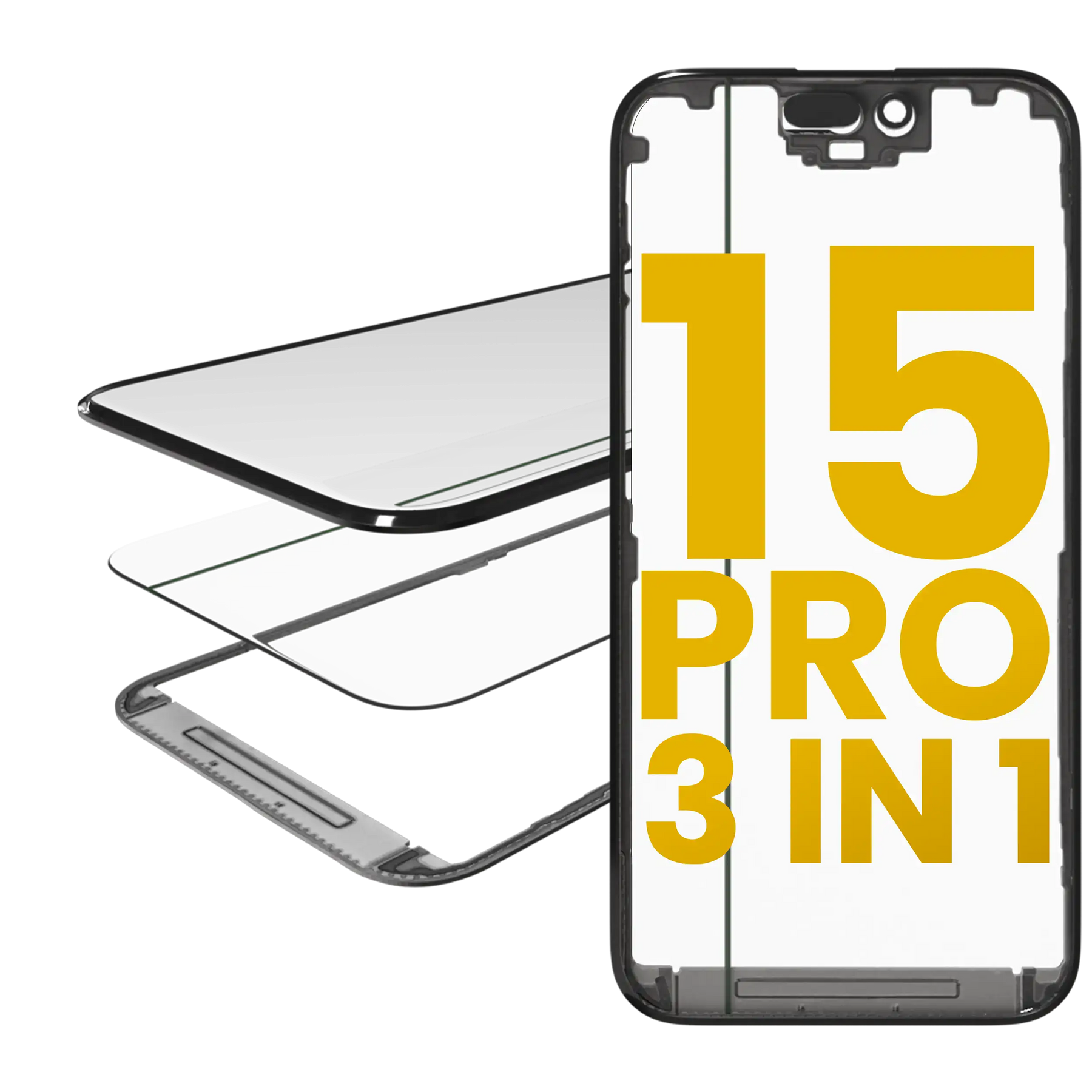 3 in 1 (Glass With OCA Pre-Installed + Frame) Compatible For iPhone 15 Pro (OCA Master)