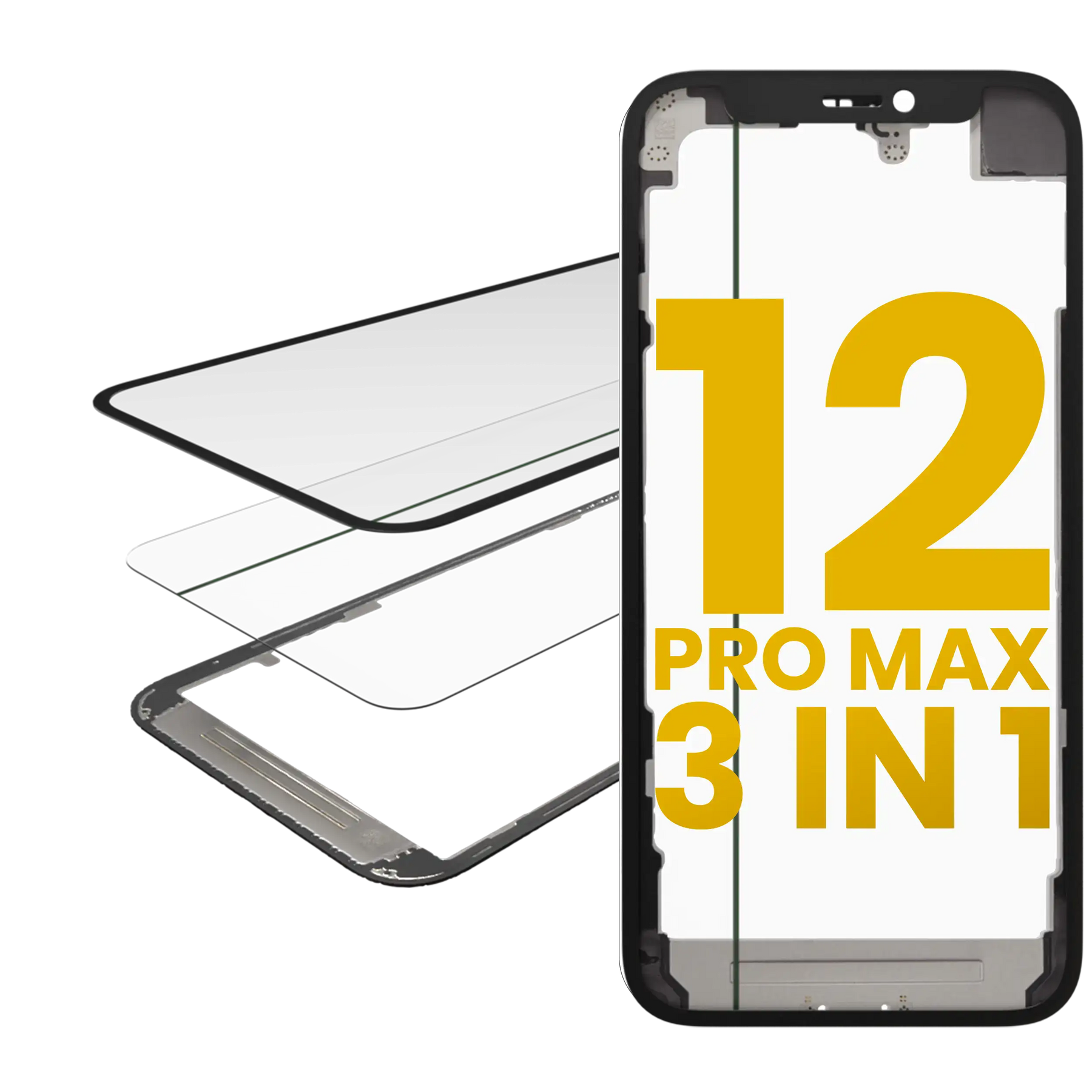 3 in 1 (Glass With OCA Pre-Installed + Frame) Compatible For iPhone 12 Pro Max (OCA Master)