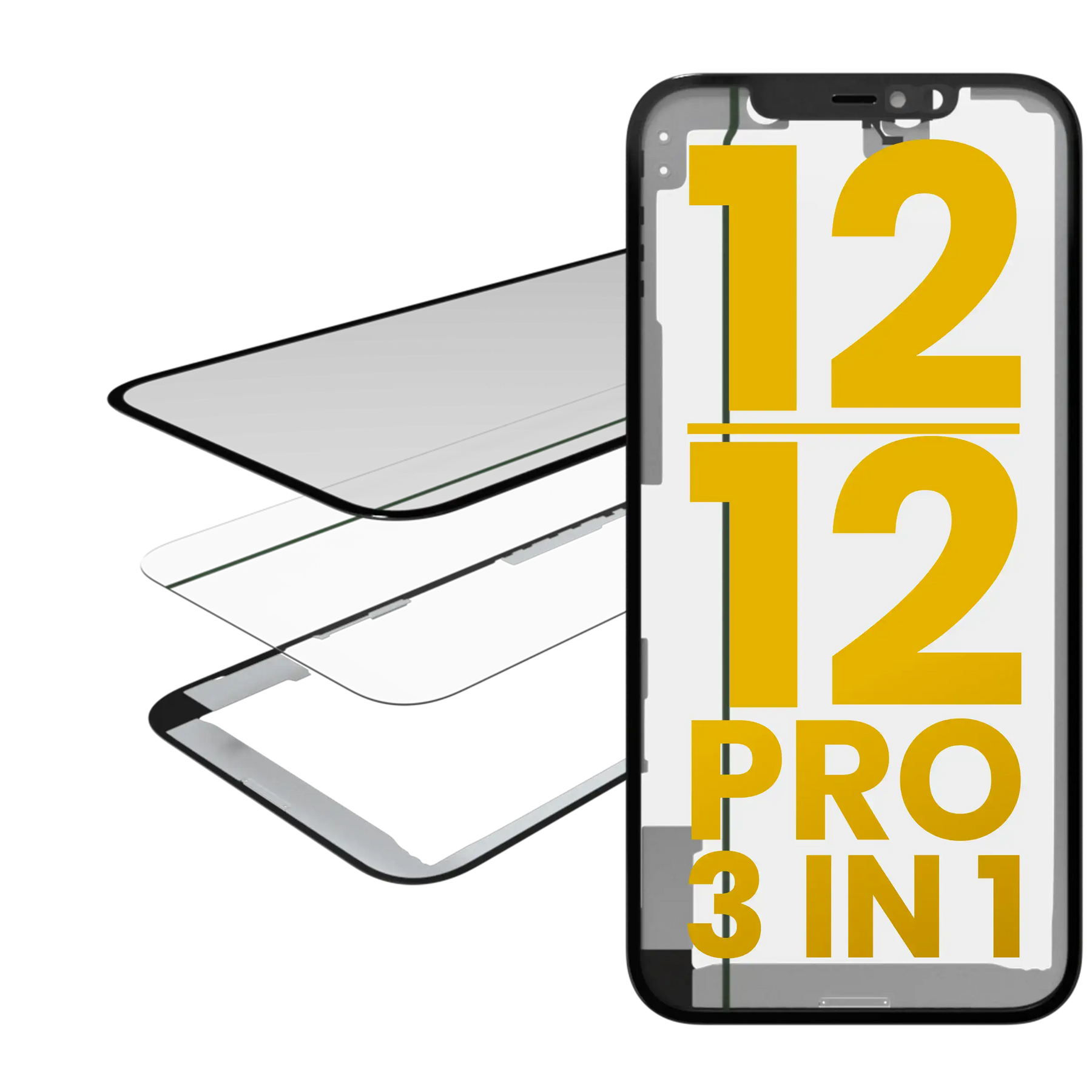 3 in 1 (Glass With OCA Pre-Installed + Frame) Compatible For iPhone 12 / 12 Pro (OCA Master)