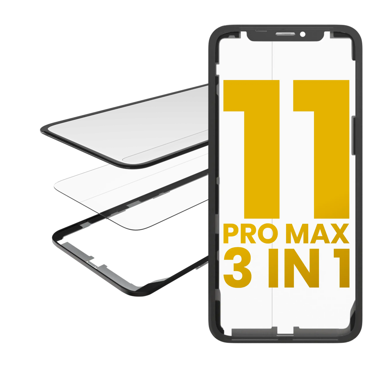 3 in 1 (Glass With OCA Pre-Installed + Frame) Compatible For iPhone 11 Pro Max (OCA Master)