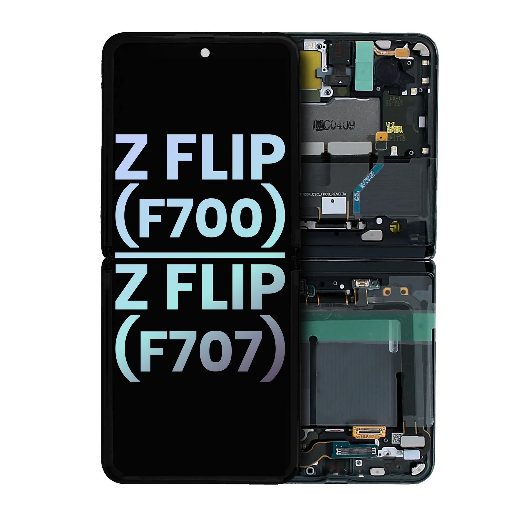 Inner OLED Assembly With Frame Compatible For Samsung Galaxy Z Flip 4G (F700) / Z Flip 5G (F707) (Service Pack) (Mirror Black)