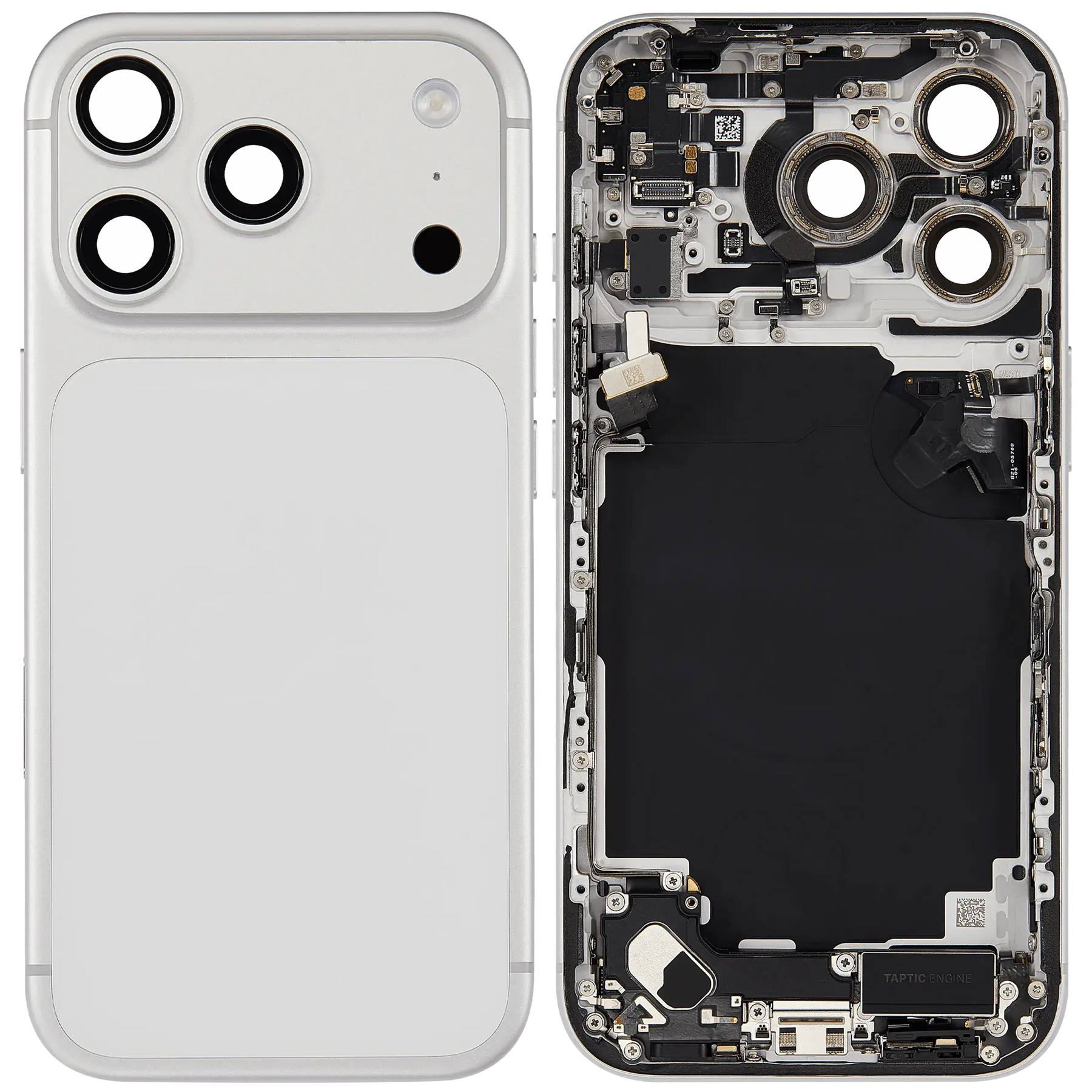 Back Housing W/ Charging Port Flex & Small Parts Compatible For iPhone 17 Pro (US Version) (Used OEM Pull: Grade A) (Silver)