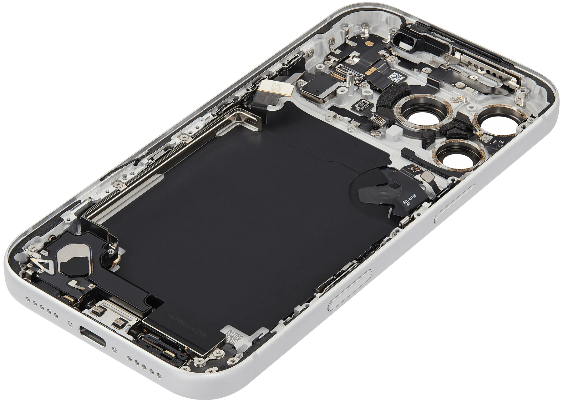 Back Housing W/ Charging Port Flex & Small Parts Compatible For iPhone 17 Pro (US Version) (Used OEM Pull: Grade A) (Silver)