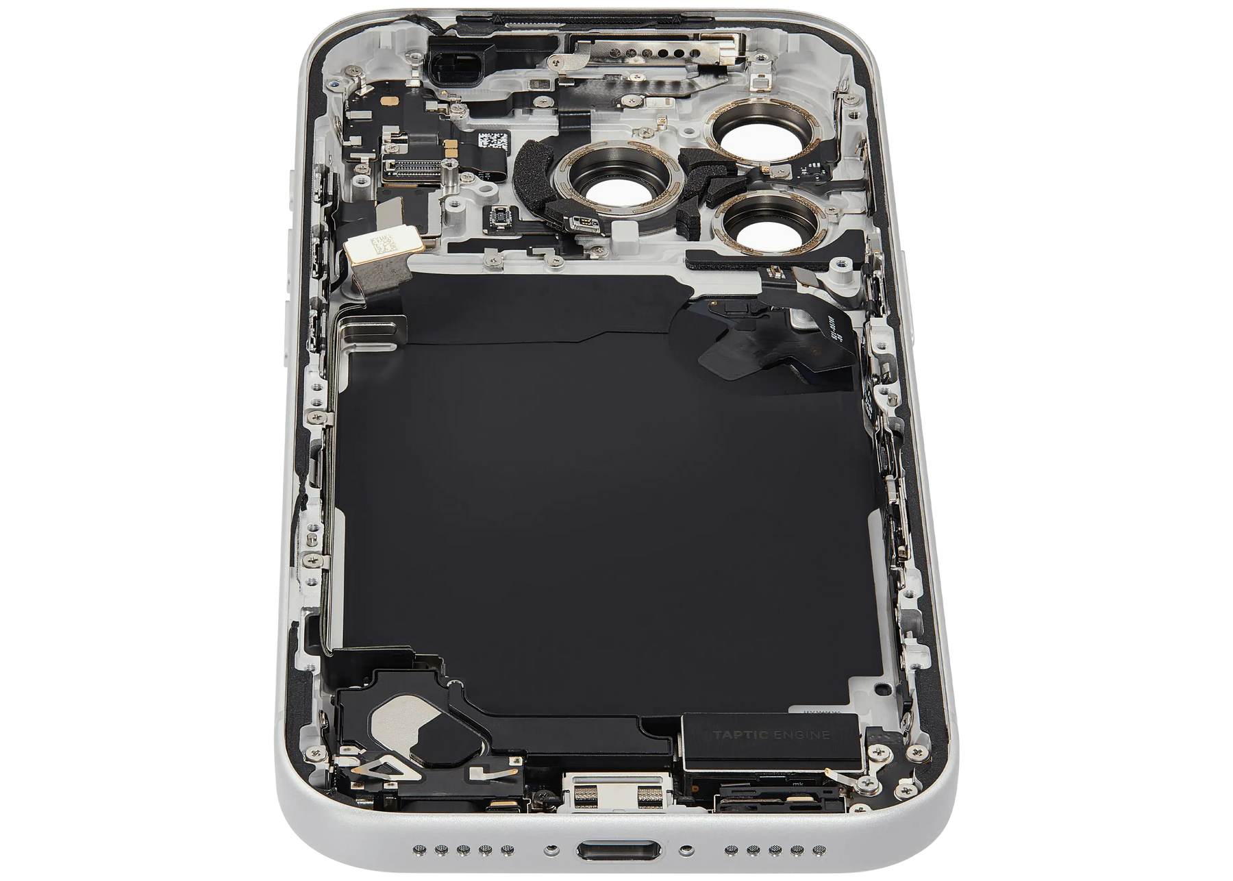 Back Housing W/ Charging Port Flex & Small Parts Compatible For iPhone 17 Pro (US Version) (Used OEM Pull: Grade A) (Silver)