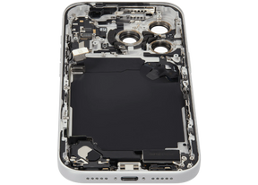 Back Housing W/ Charging Port Flex & Small Parts Compatible For iPhone 17 Pro (US Version) (Used OEM Pull: Grade A) (Silver)