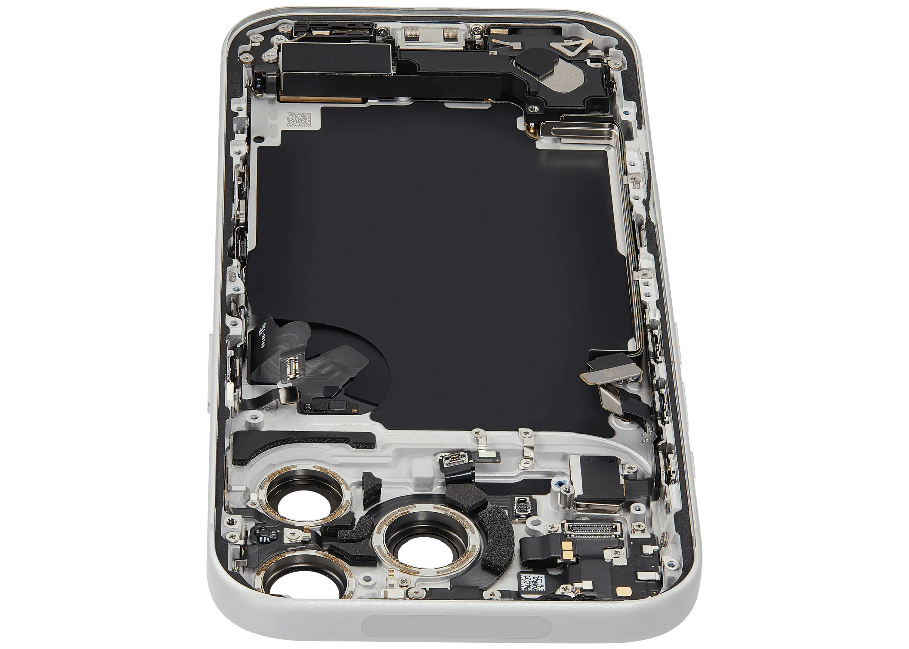Back Housing W/ Charging Port Flex & Small Parts Compatible For iPhone 17 Pro (US Version) (Used OEM Pull: Grade A) (Silver)