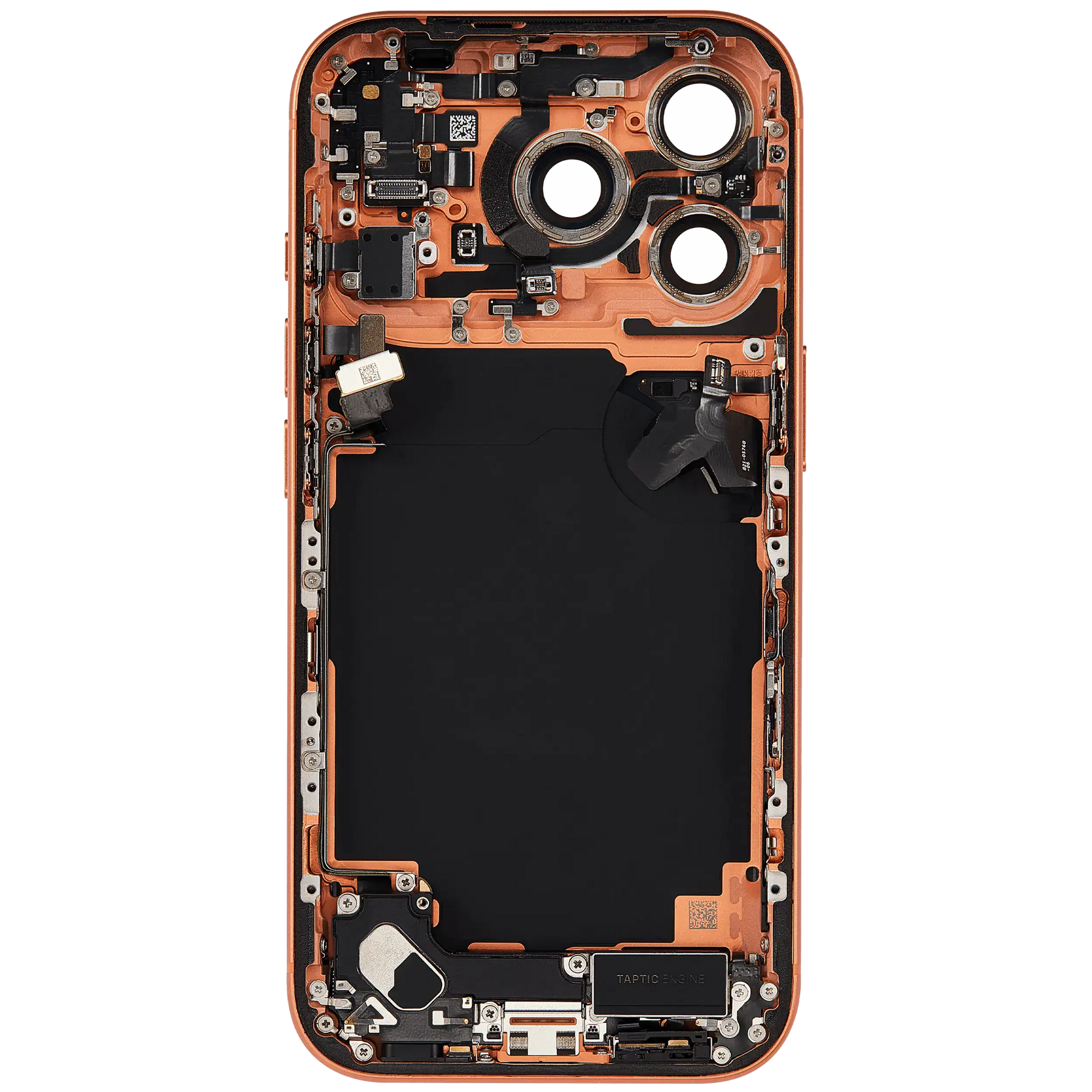 Back Housing W/ Charging Port Flex & Small Parts Compatible For iPhone 17 Pro (US Version) (Used OEM Pull: Grade A) (Cosmic Orange)