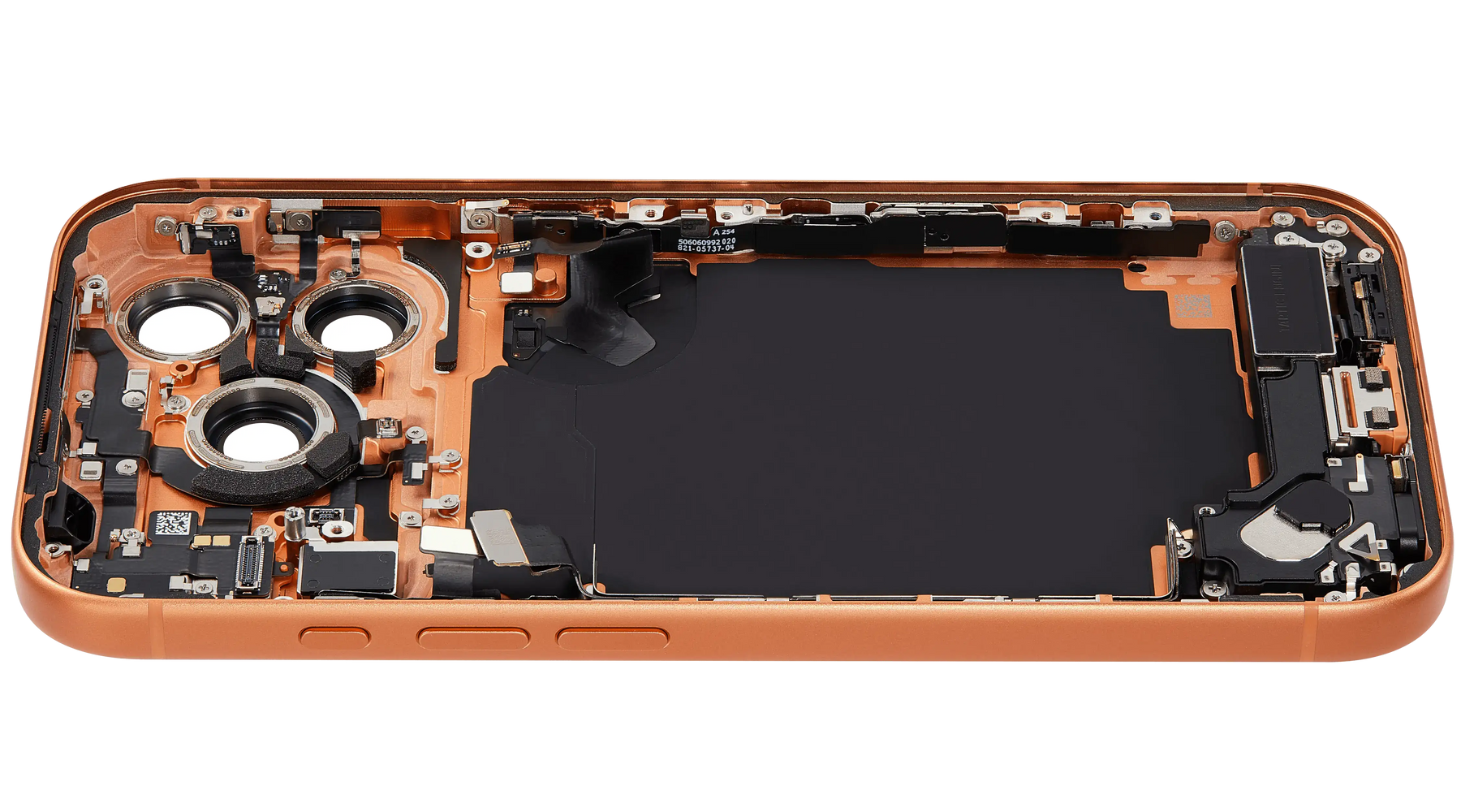 Back Housing W/ Charging Port Flex & Small Parts Compatible For iPhone 17 Pro (US Version) (Used OEM Pull: Grade A) (Cosmic Orange)