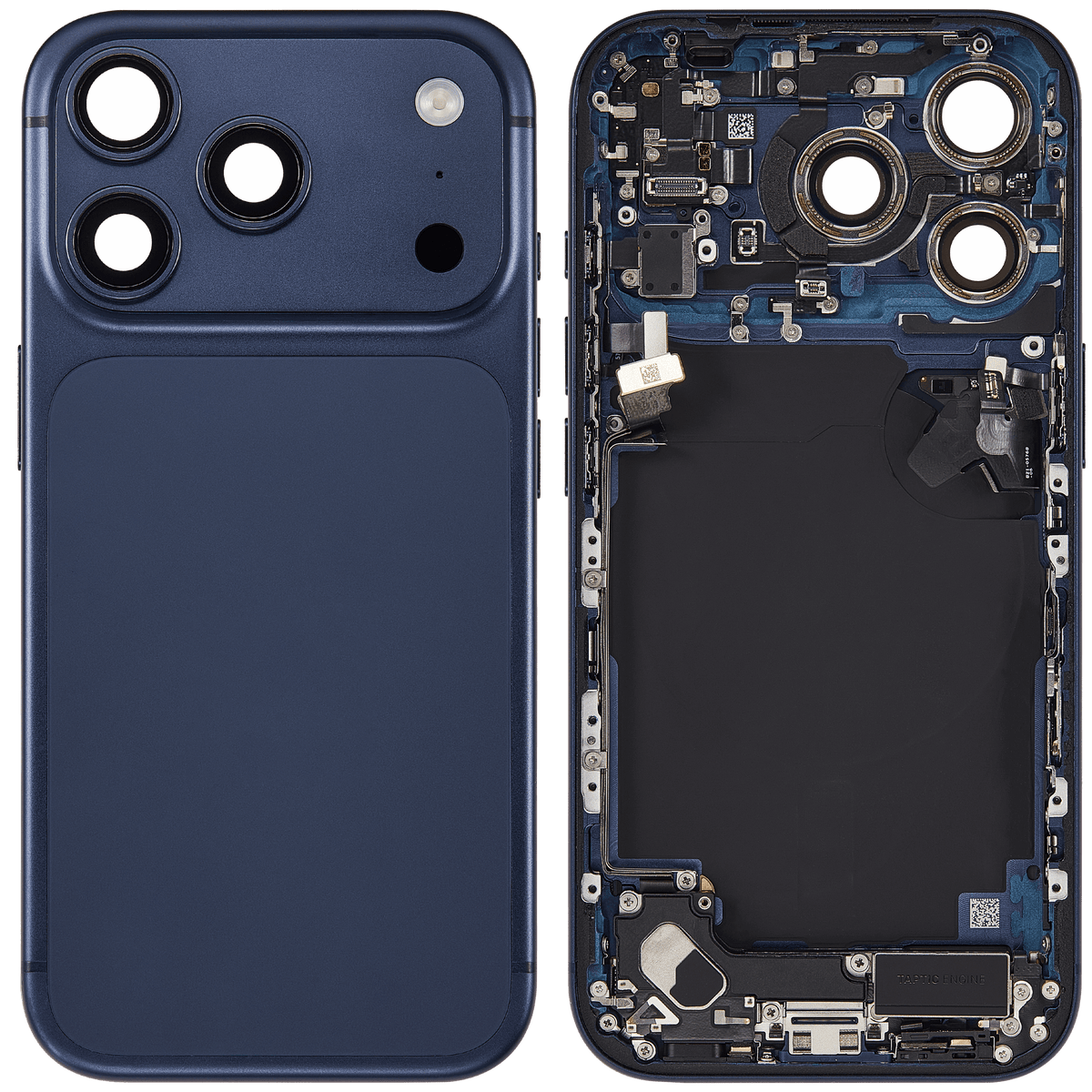 Back Housing W/ Charging Port Flex & Small Parts Compatible For iPhone 17 Pro (US Version) (Used OEM Pull: Grade A) (Deep Blue)