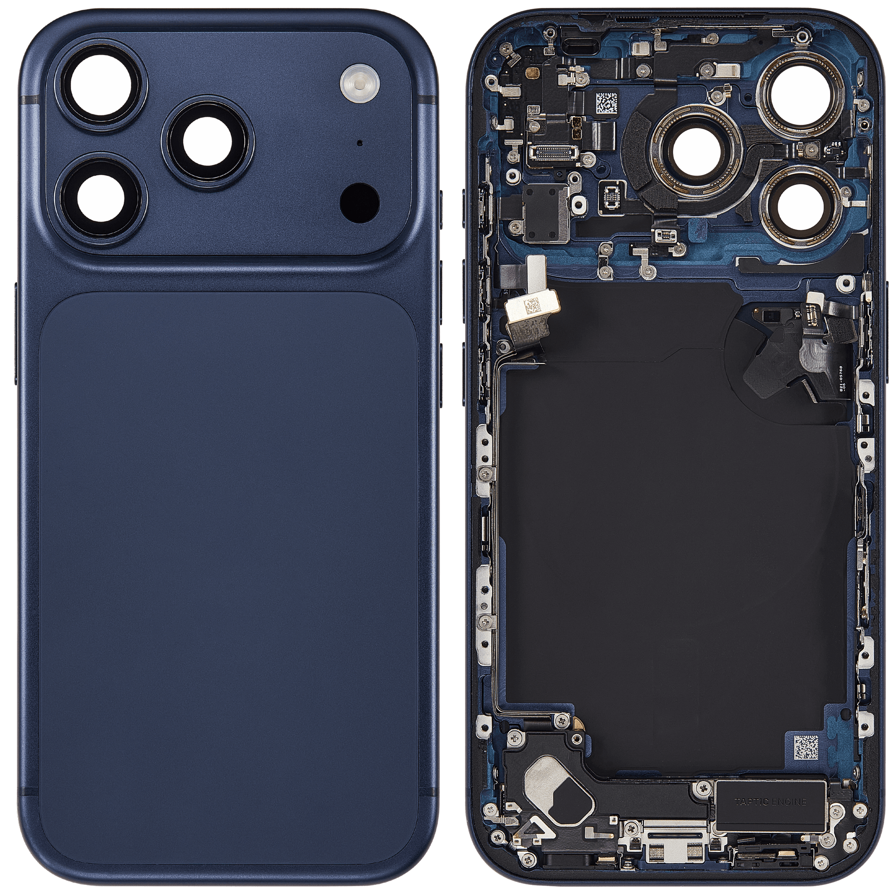 Back Housing W/ Charging Port Flex & Small Parts Compatible For iPhone 17 Pro (US Version) (Used OEM Pull: Grade A) (Deep Blue)