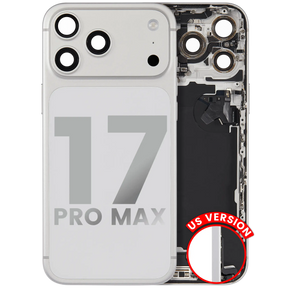 Back Housing W/ Charging Port Flex & Small Parts Compatible For iPhone 17 Pro Max (US Version) (Used OEM Pull: Grade A) (Silver)