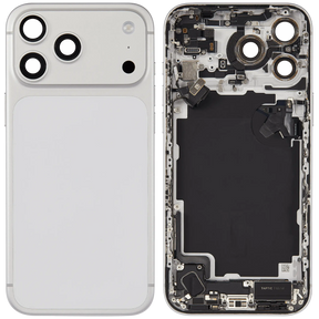 Back Housing W/ Charging Port Flex & Small Parts Compatible For iPhone 17 Pro Max (US Version) (Used OEM Pull: Grade A) (Silver)
