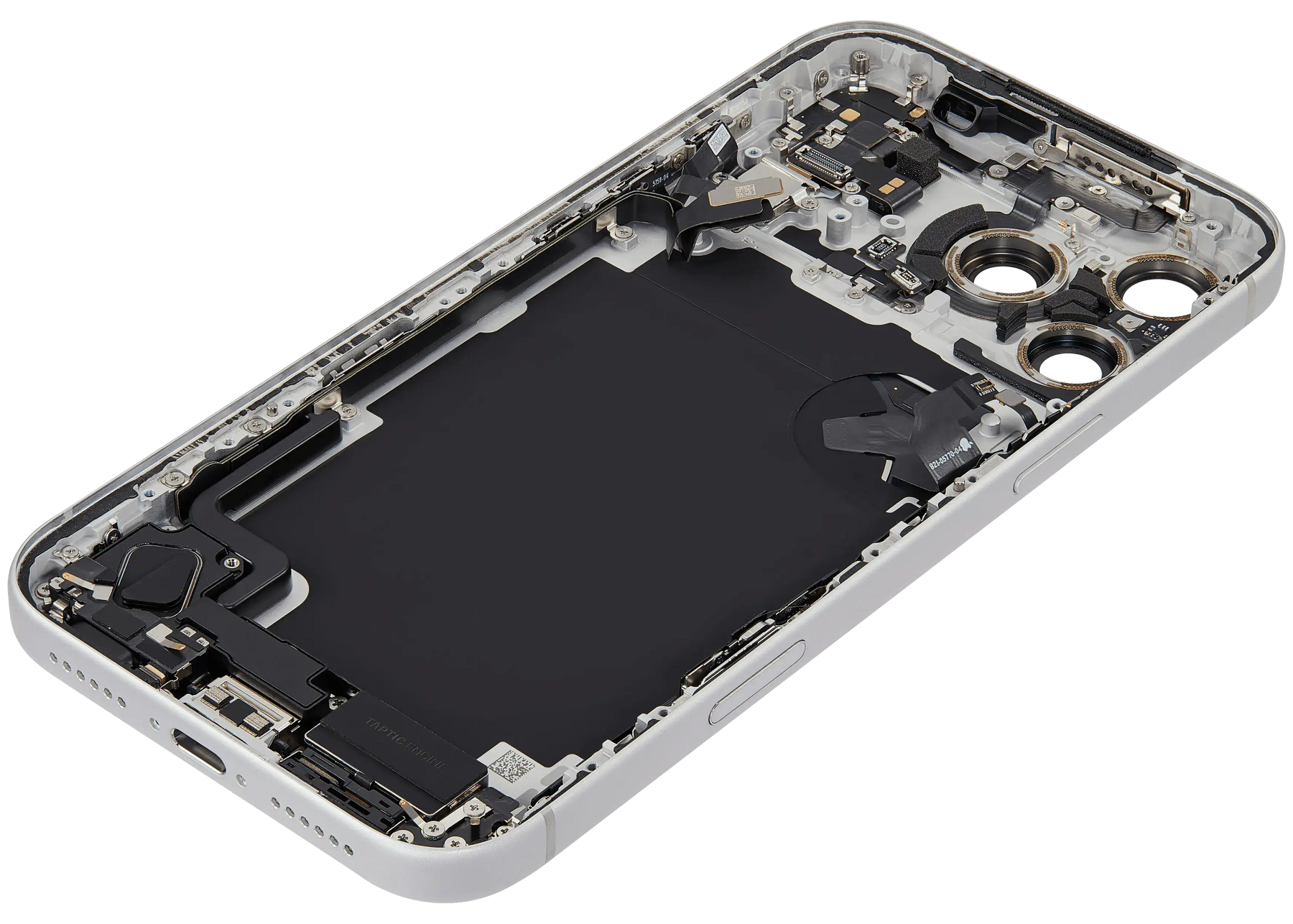Back Housing W/ Charging Port Flex & Small Parts Compatible For iPhone 17 Pro Max (US Version) (Used OEM Pull: Grade A) (Silver)